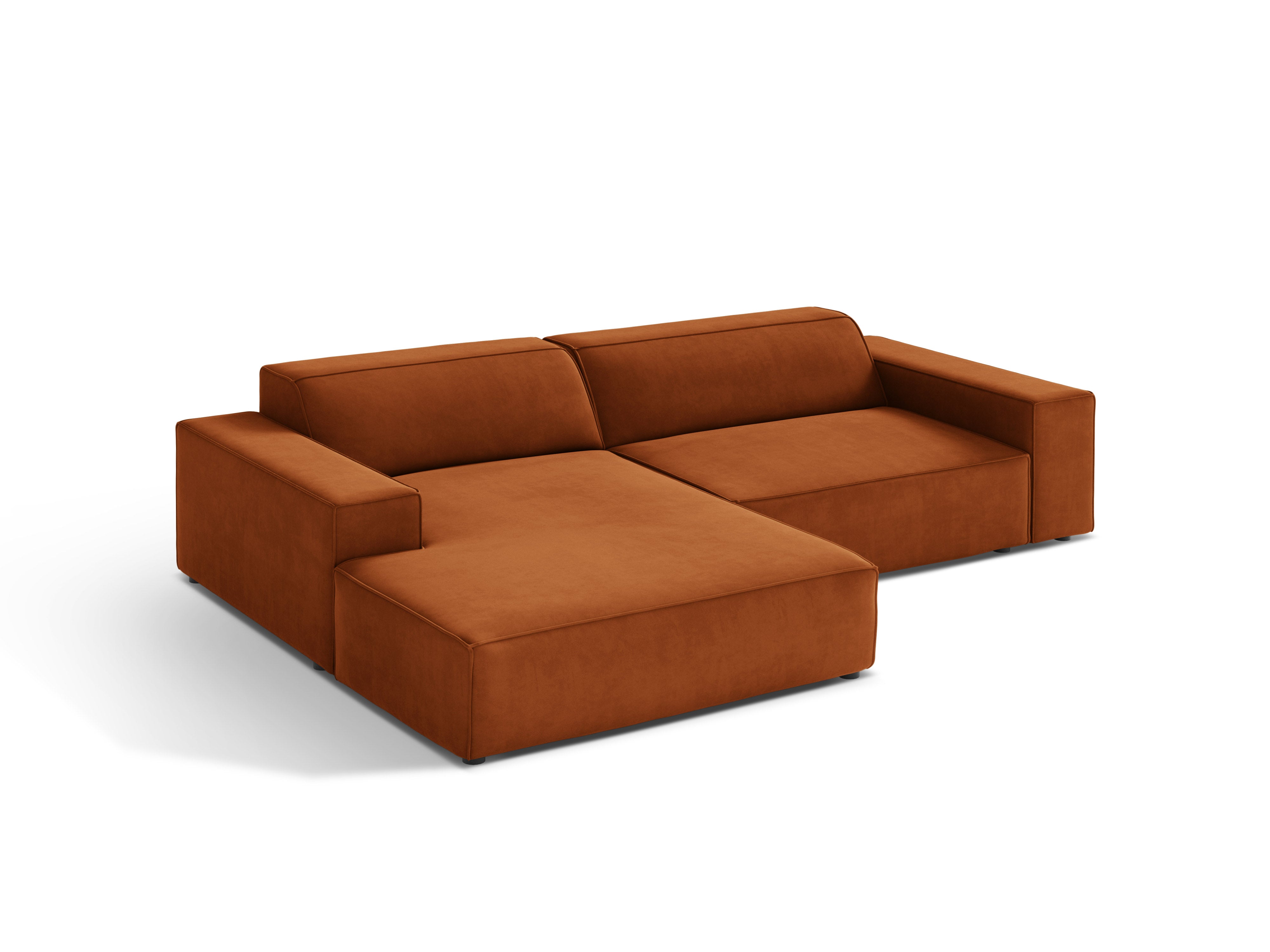 Samt-Ecksofa links 3-sitzig JODIE in Ziegelrot