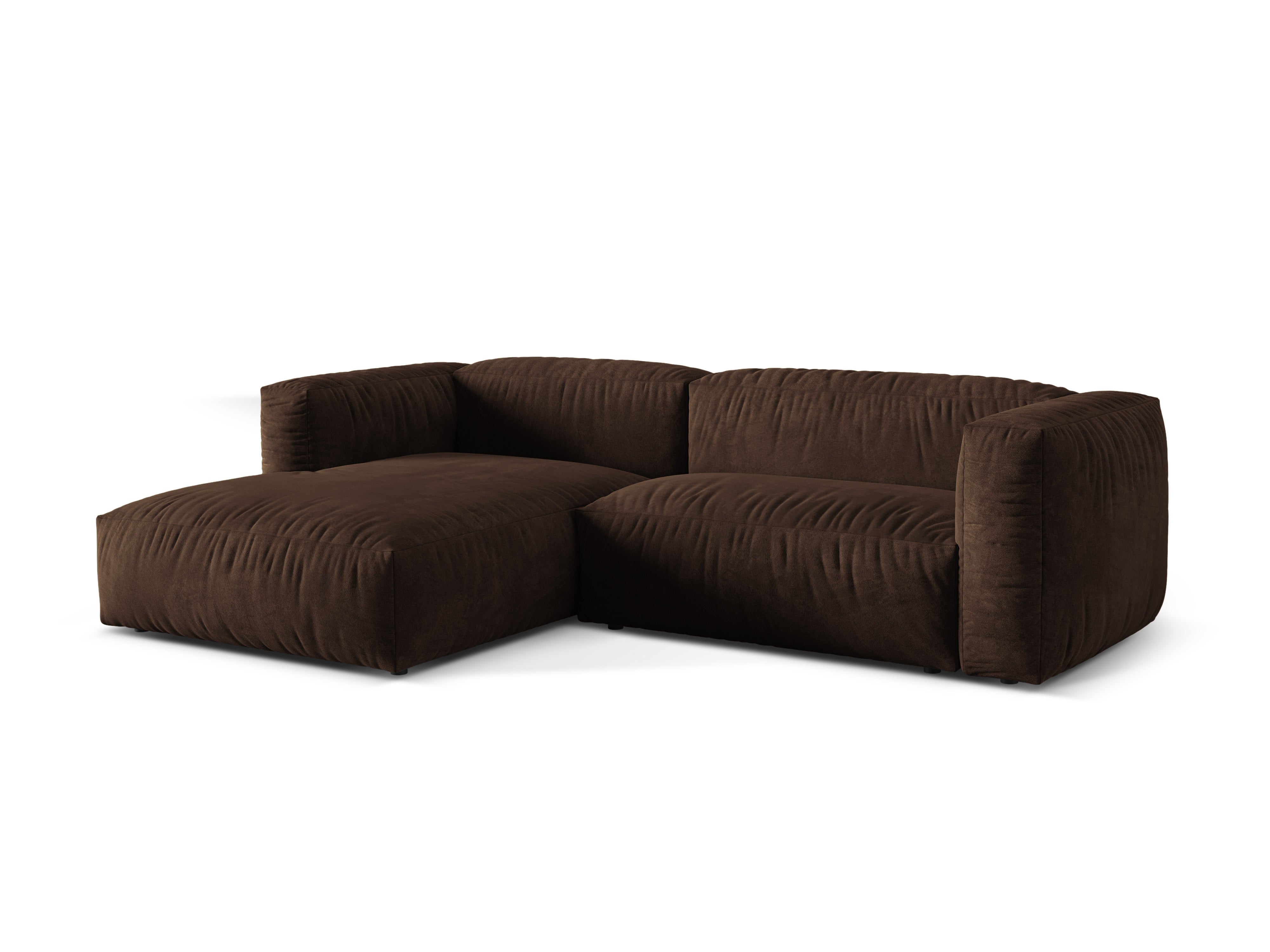 Samt-Ecksofa links 2-sitzig MARTINA in Schokoladenfarbe