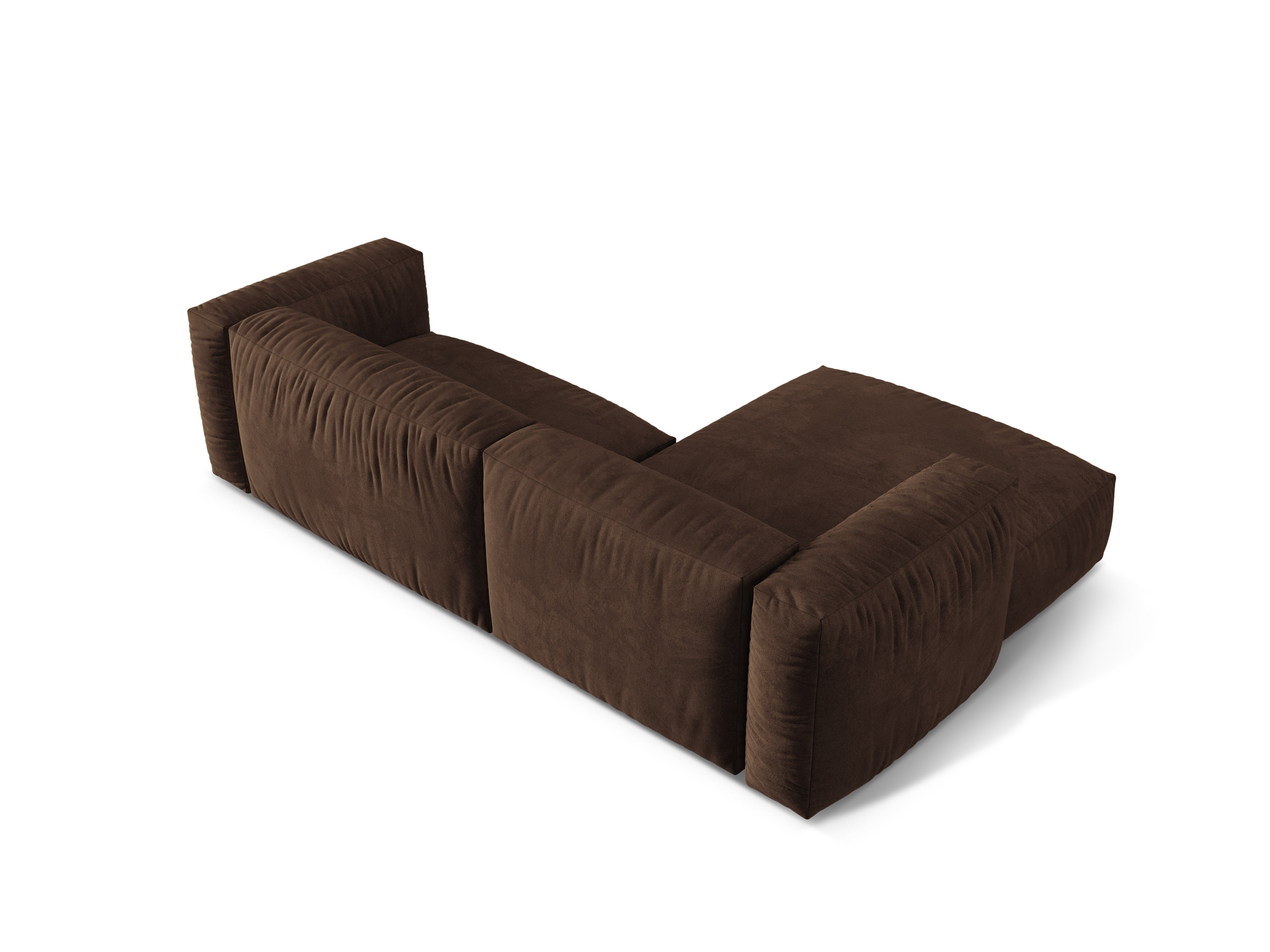 Samt-Ecksofa links 2-sitzig MARTINA in Schokoladenfarbe