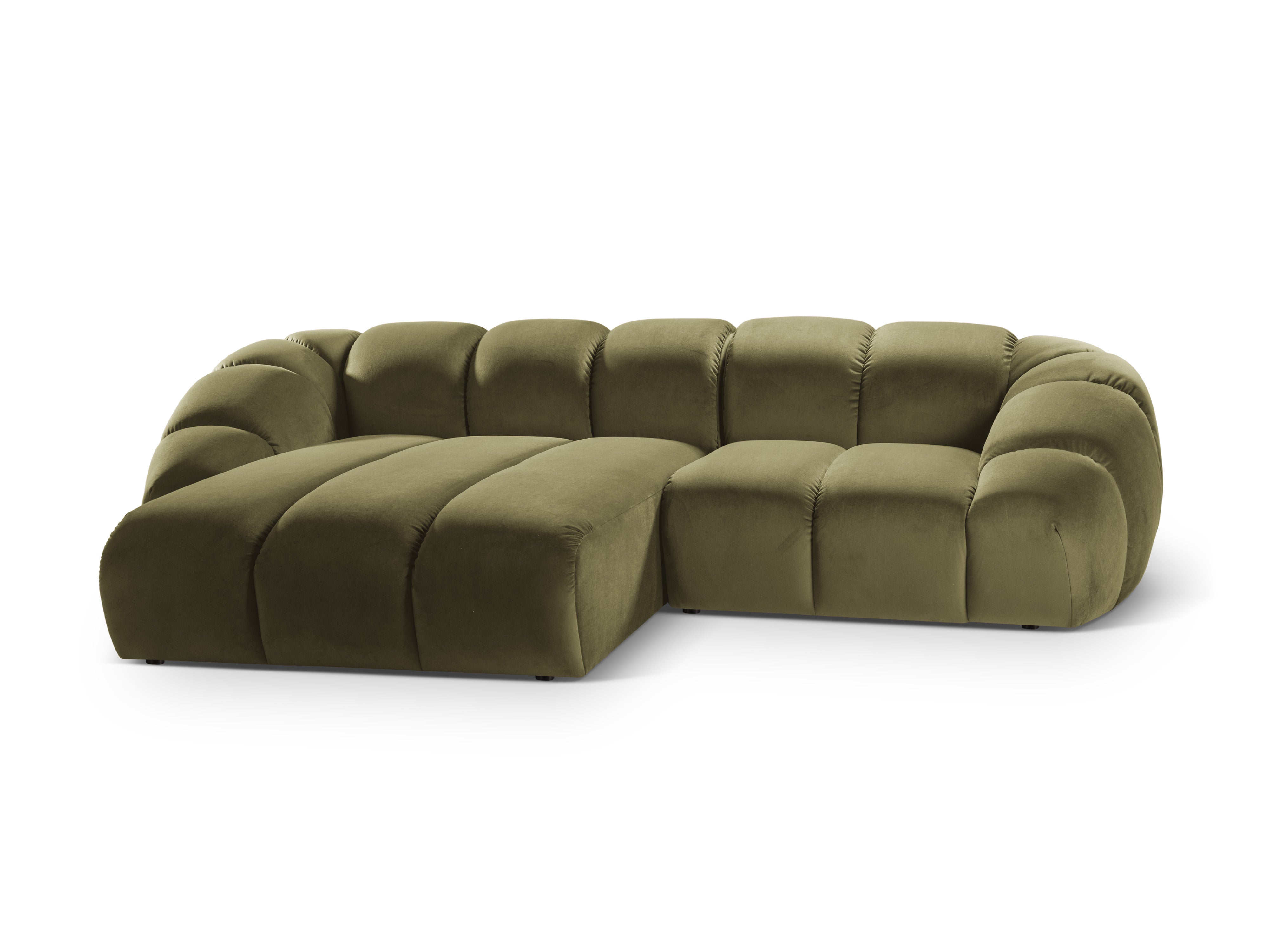 Velvet corner sofa for three people, left-sided, DIANA, green