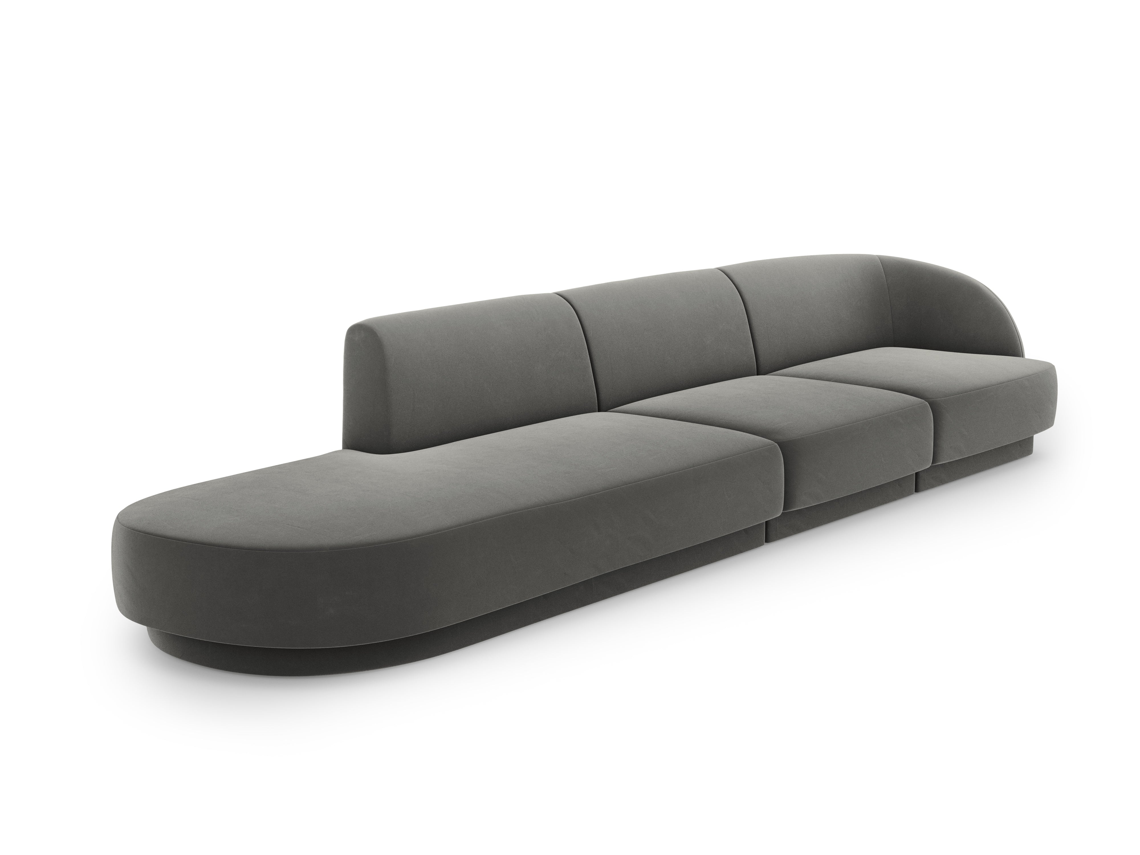 Sofa aksamitna lewostronna 4-osobowa otwarta MILEY jasnoszary Micadoni    Eye on Design