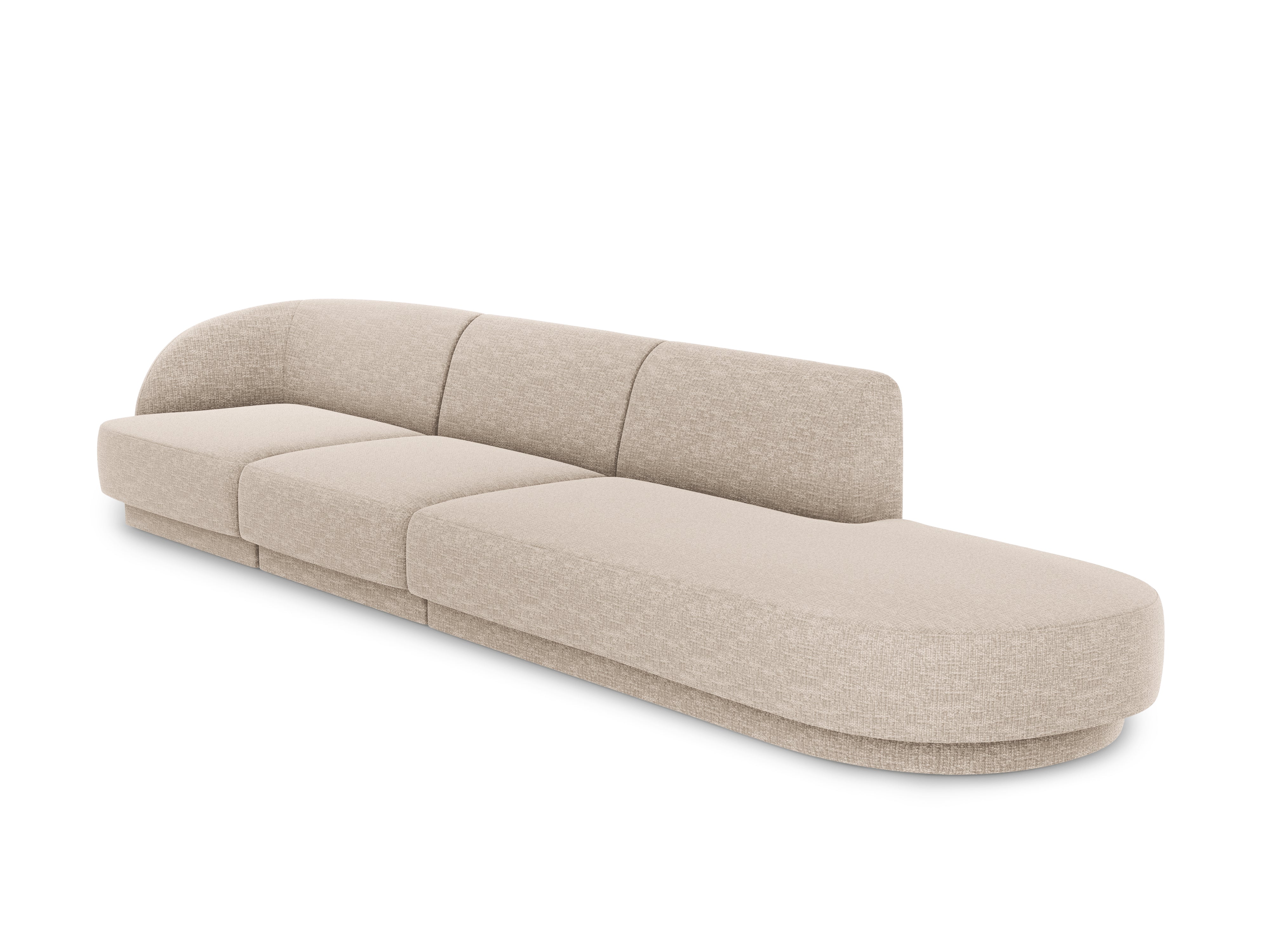 Sofa prawostronna 4-osobowa w tkaninie szenilowej otwarta MILEY beżowy Micadoni    Eye on Design