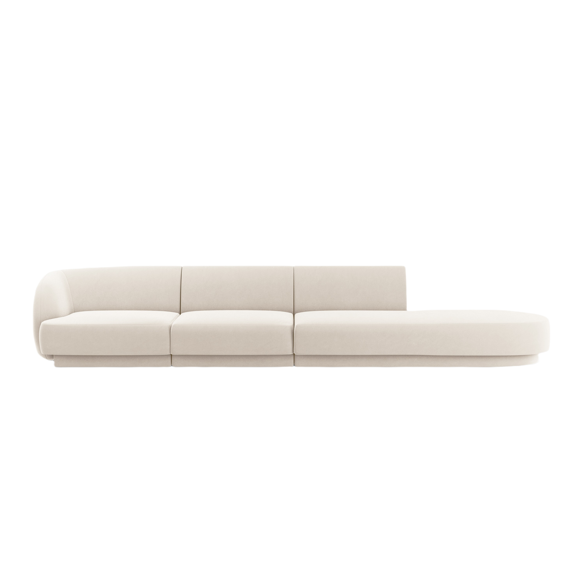 Velvet right-facing open 4-seater sofa MILEY beige