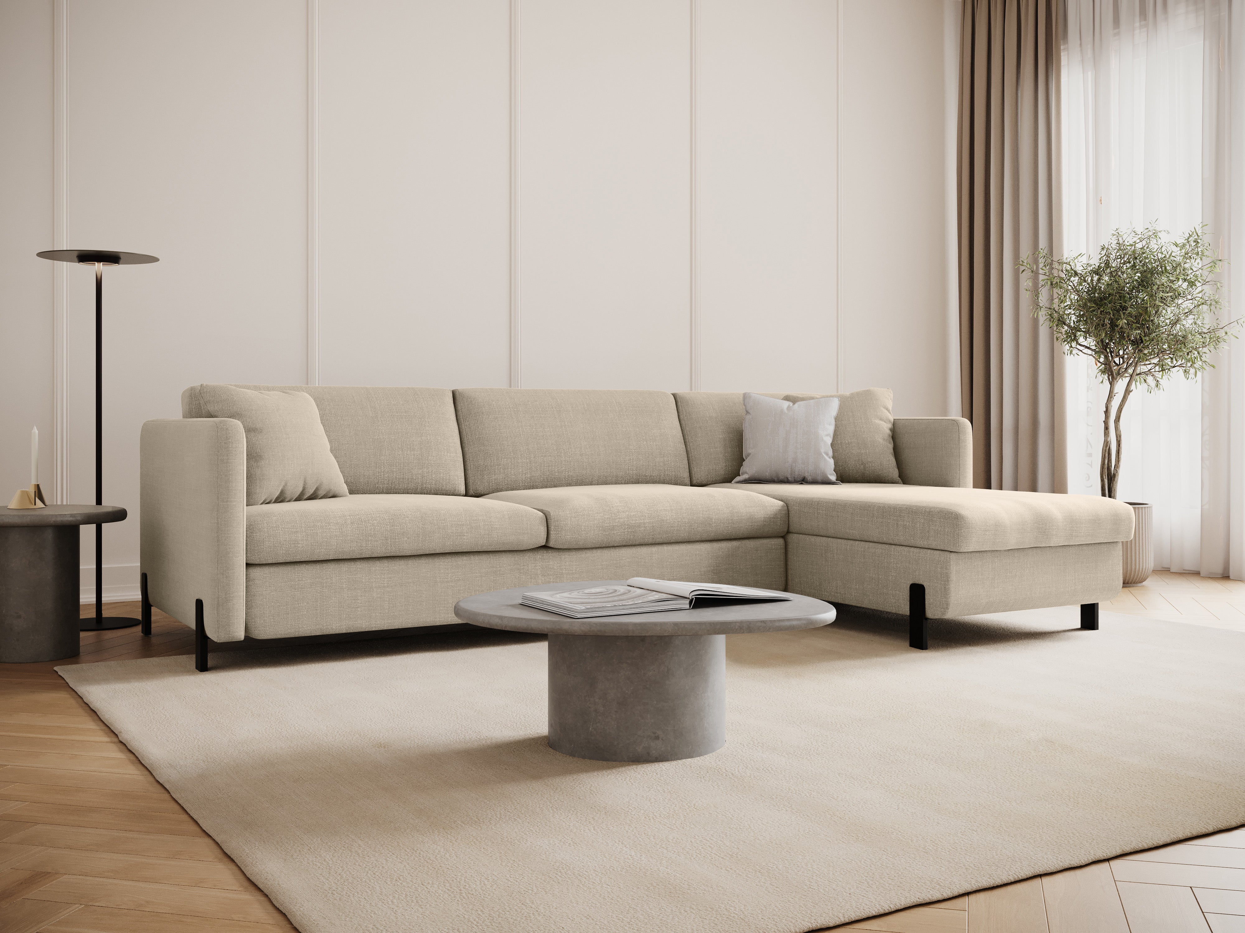 Rechtsseitige Schlafcouch GLORIA beige Chenille