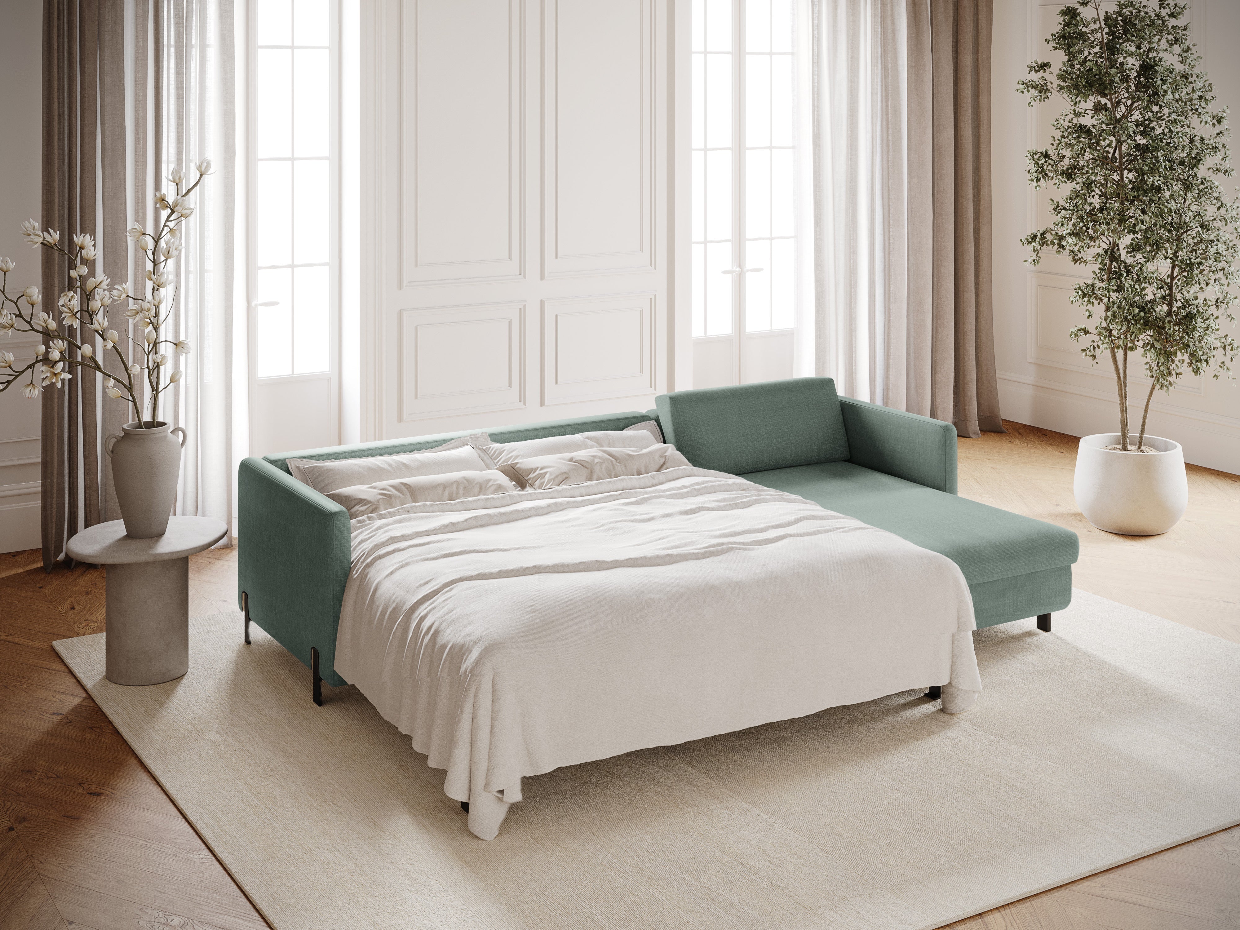 Right-hand corner sofa bed GLORIA mint chenille