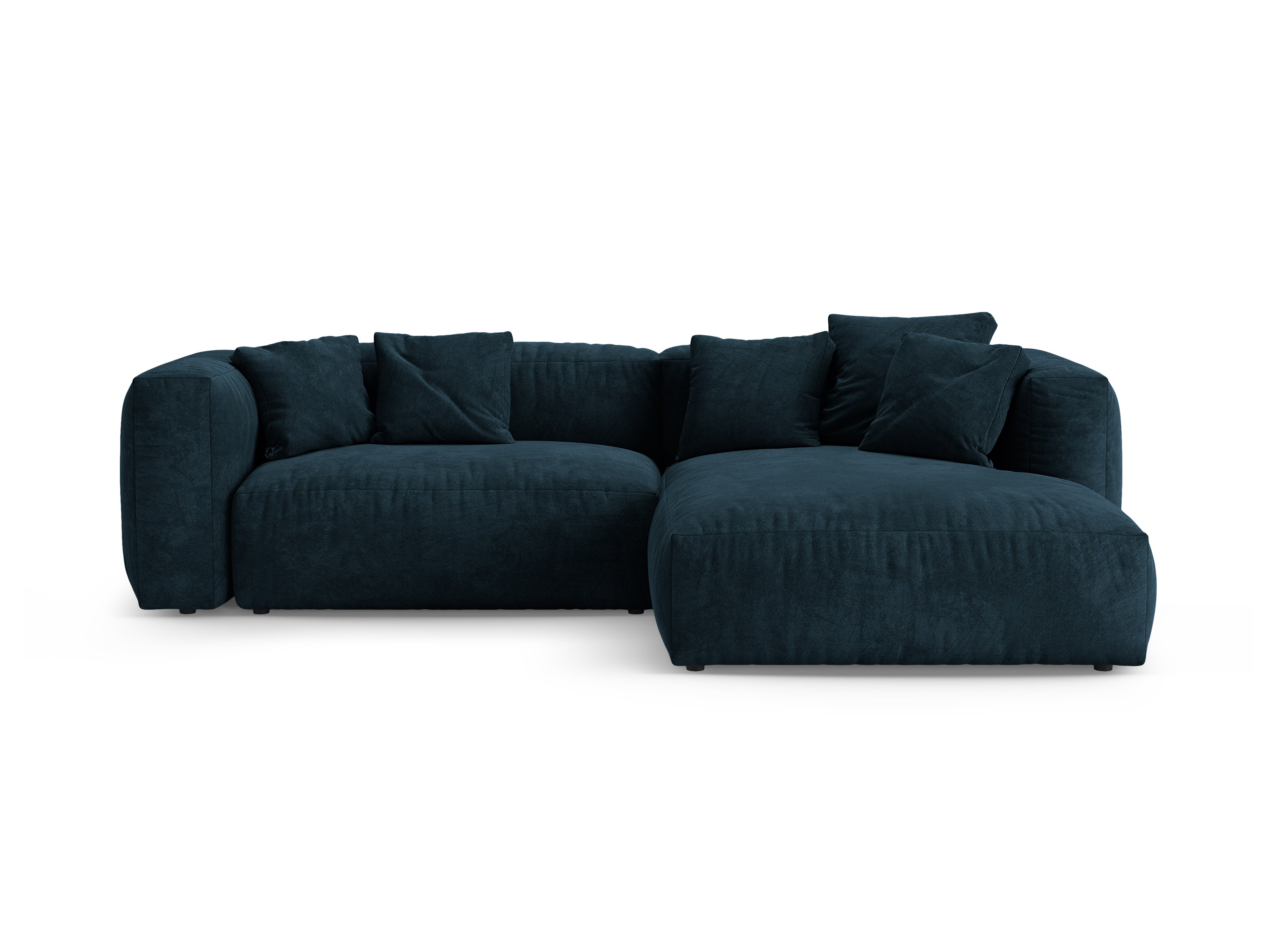 Samt-Ecksofa rechts mit Schlaffunktion MARTINA tiefes Petrol