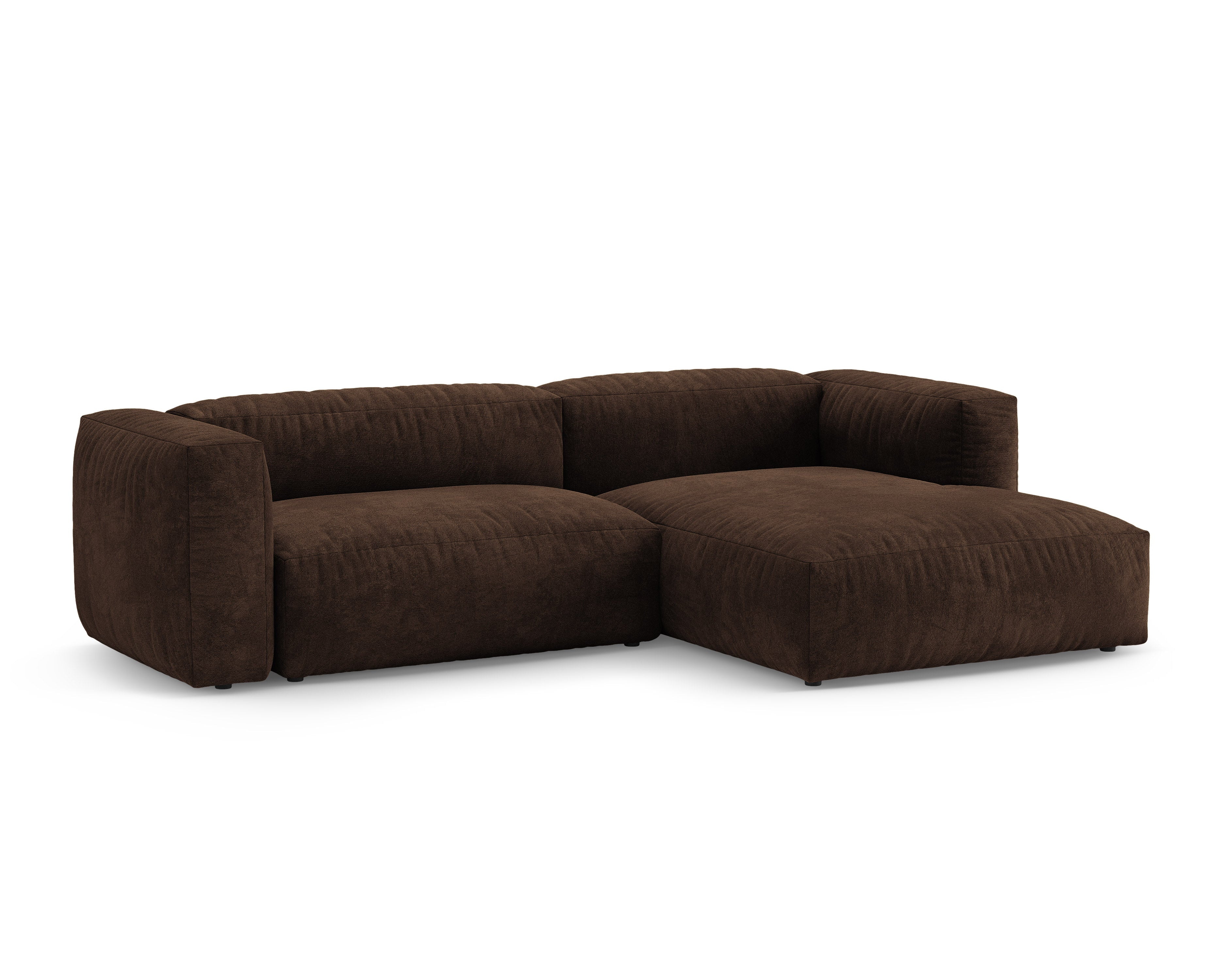 Samt-Ecksofa rechts mit Schlaffunktion MARTINA in Schokoladenfarbe