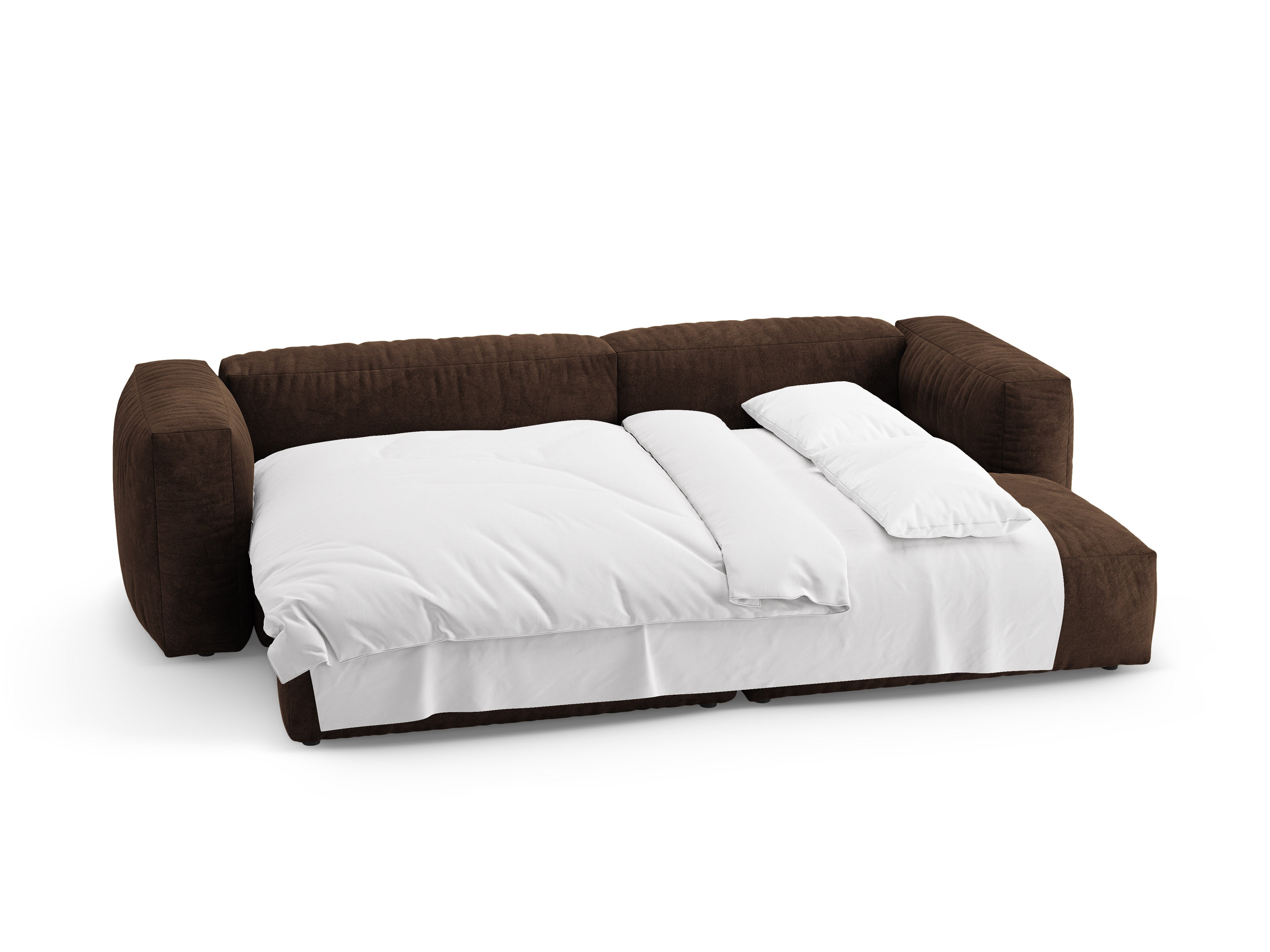 Samt-Ecksofa rechts mit Schlaffunktion MARTINA in Schokoladenfarbe