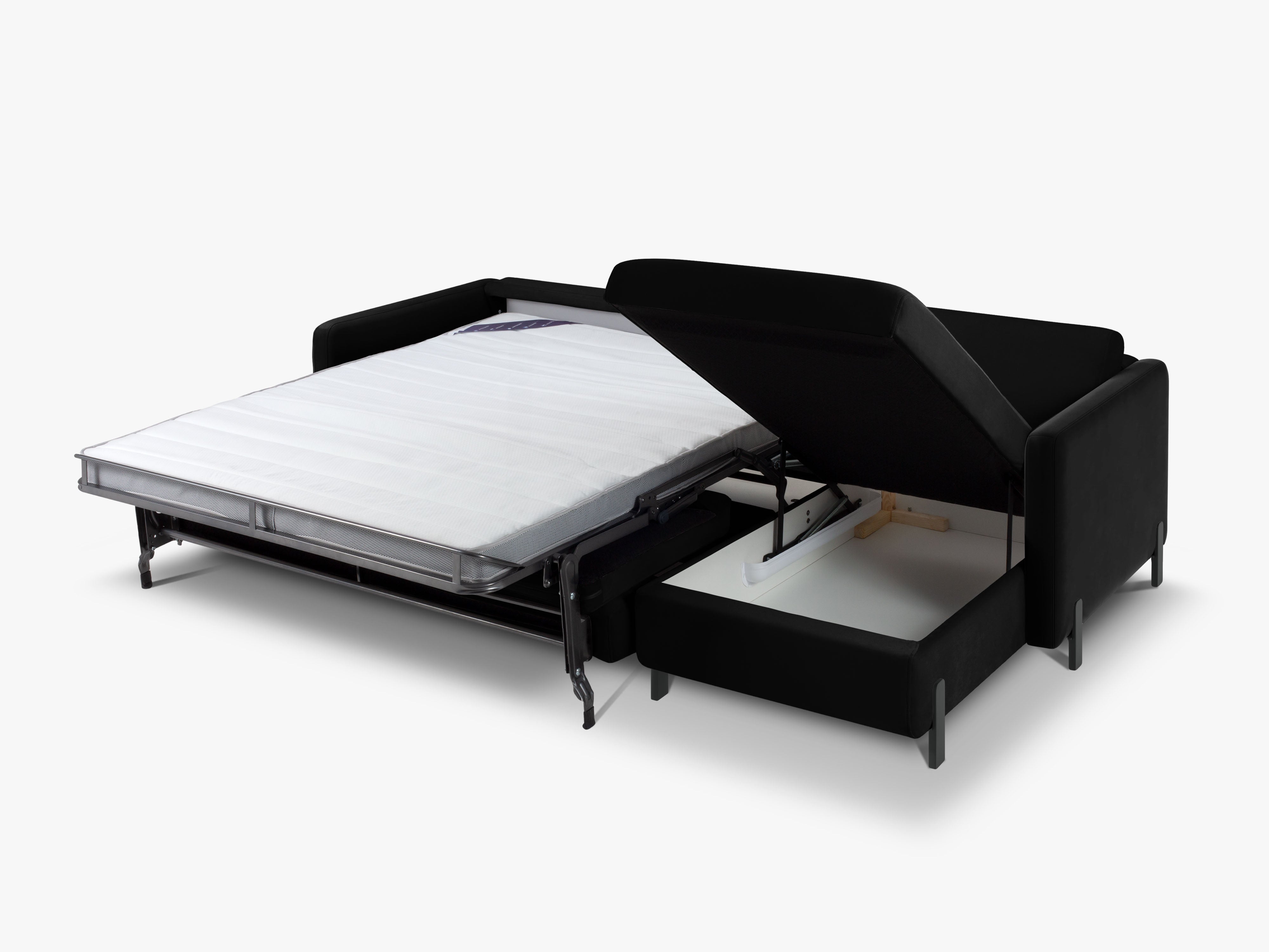 Black velvet right-sided corner sofa bed GLORIA