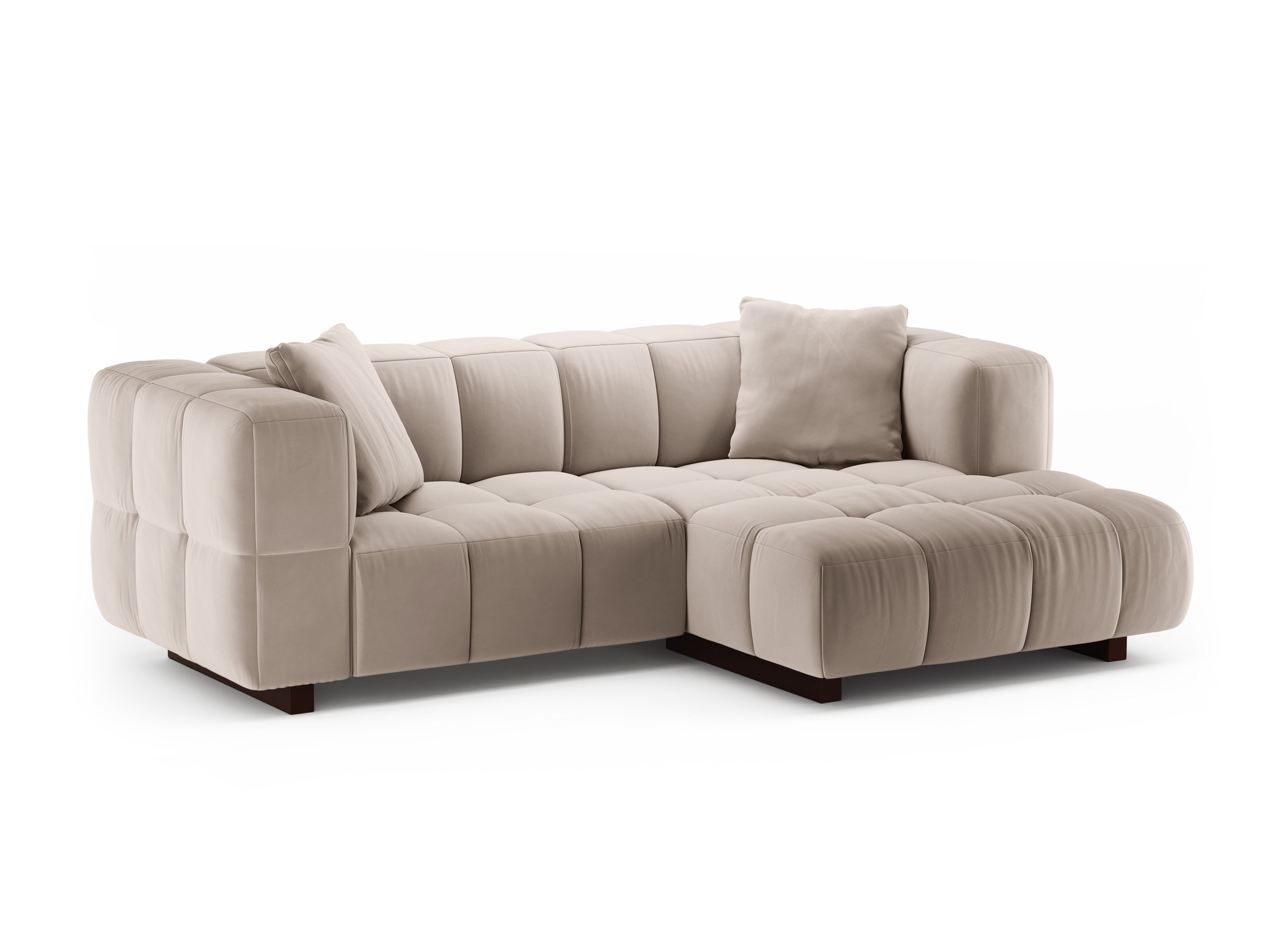 Beige Samt-Ecksofa rechts mit Schlaffunktion PUMA