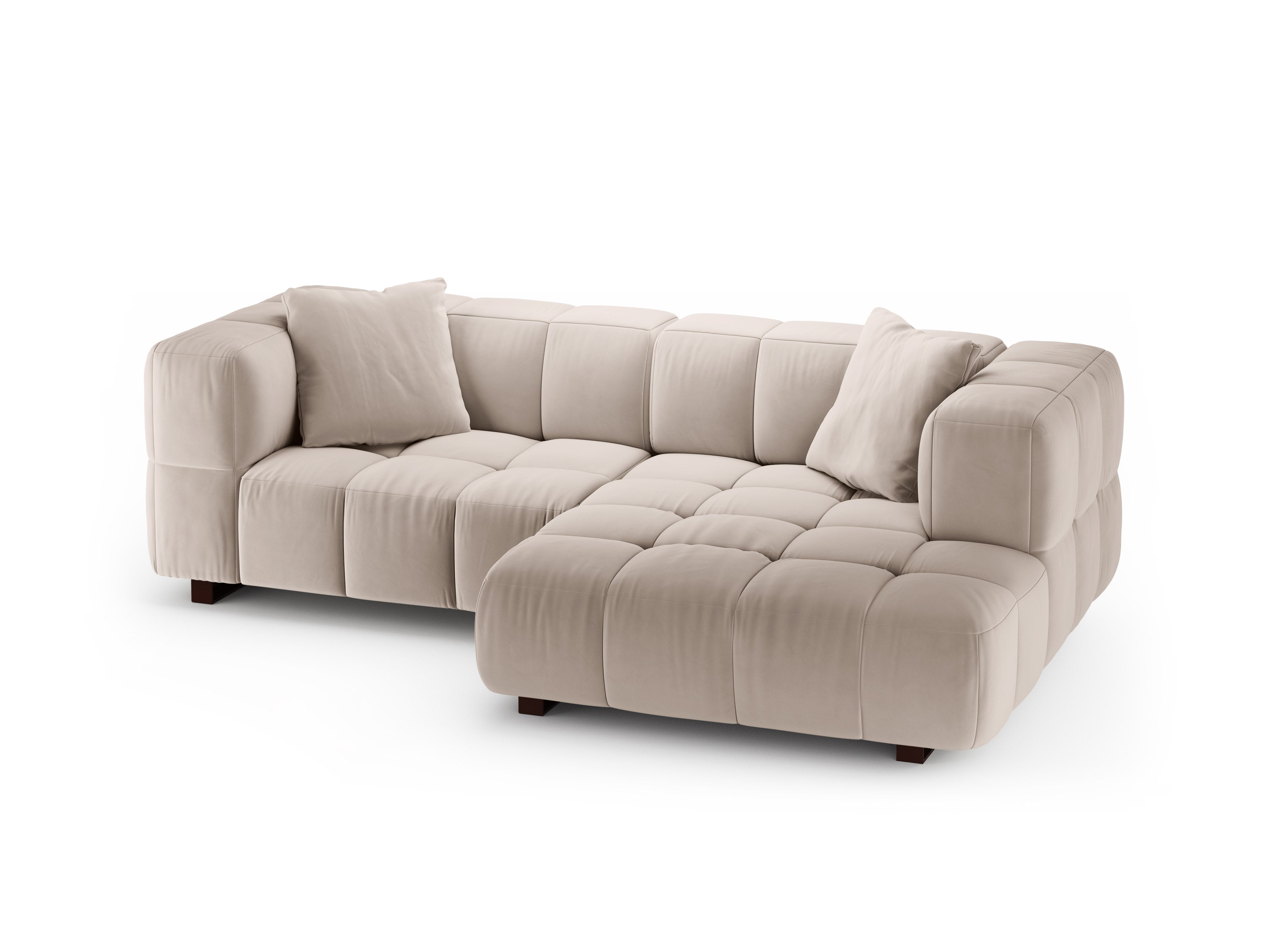 Beige Samt-Ecksofa rechts mit Schlaffunktion PUMA