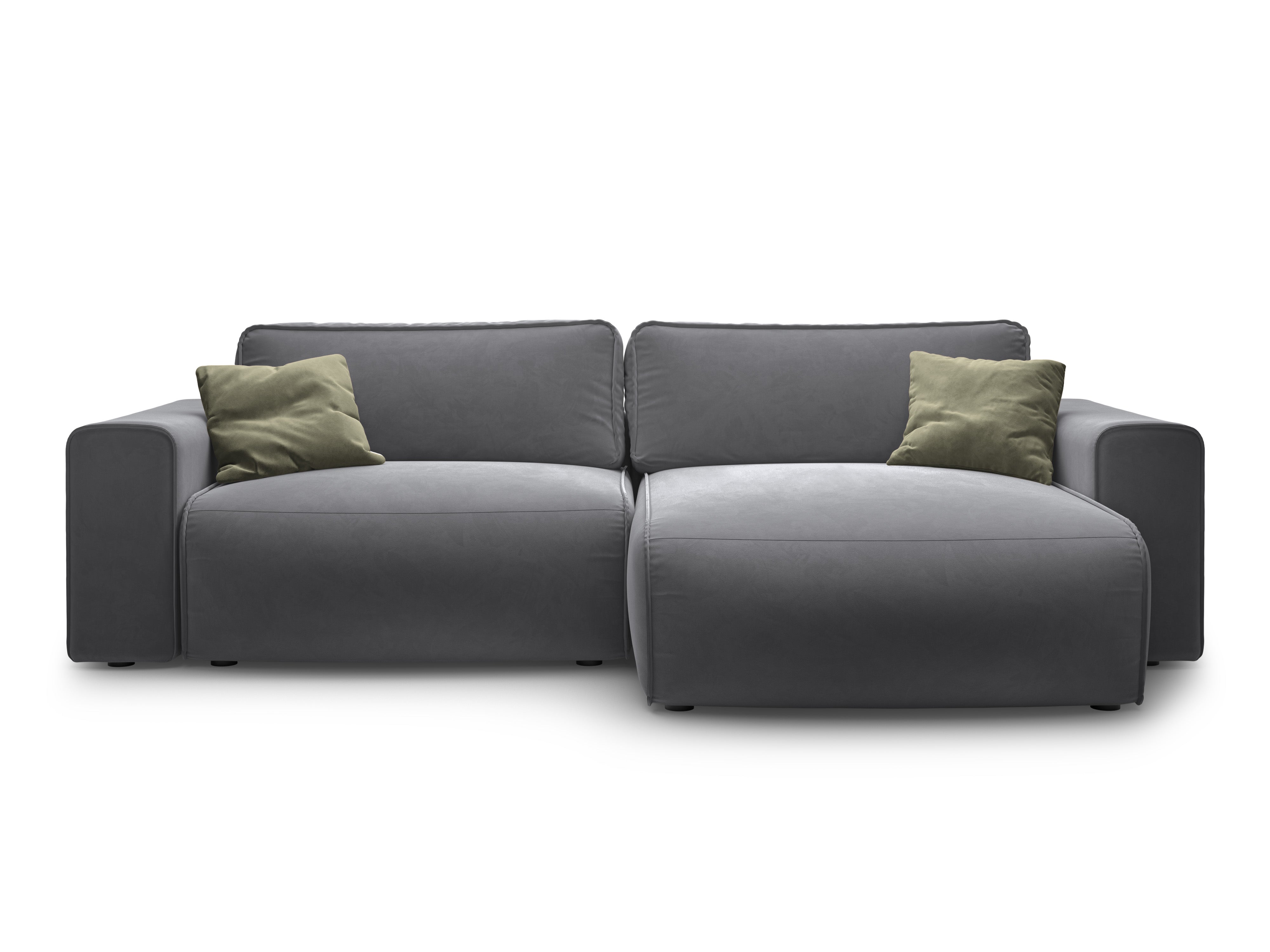 Right-facing velvet corner sofa for 3 people with sleeping function VICTOR gray