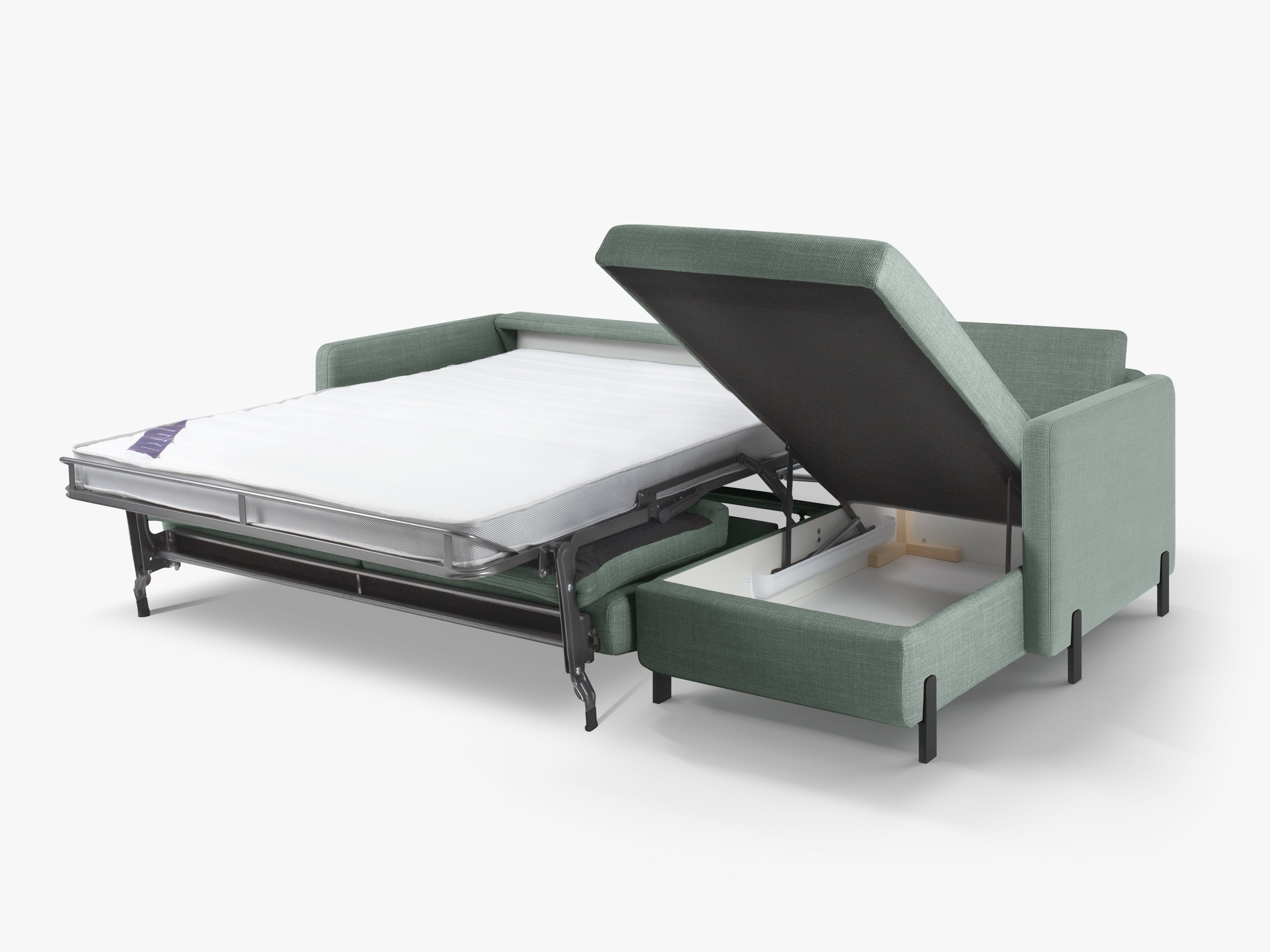 Right-sided corner sofa for 4 people with sleeping function GLORIA mint chenille