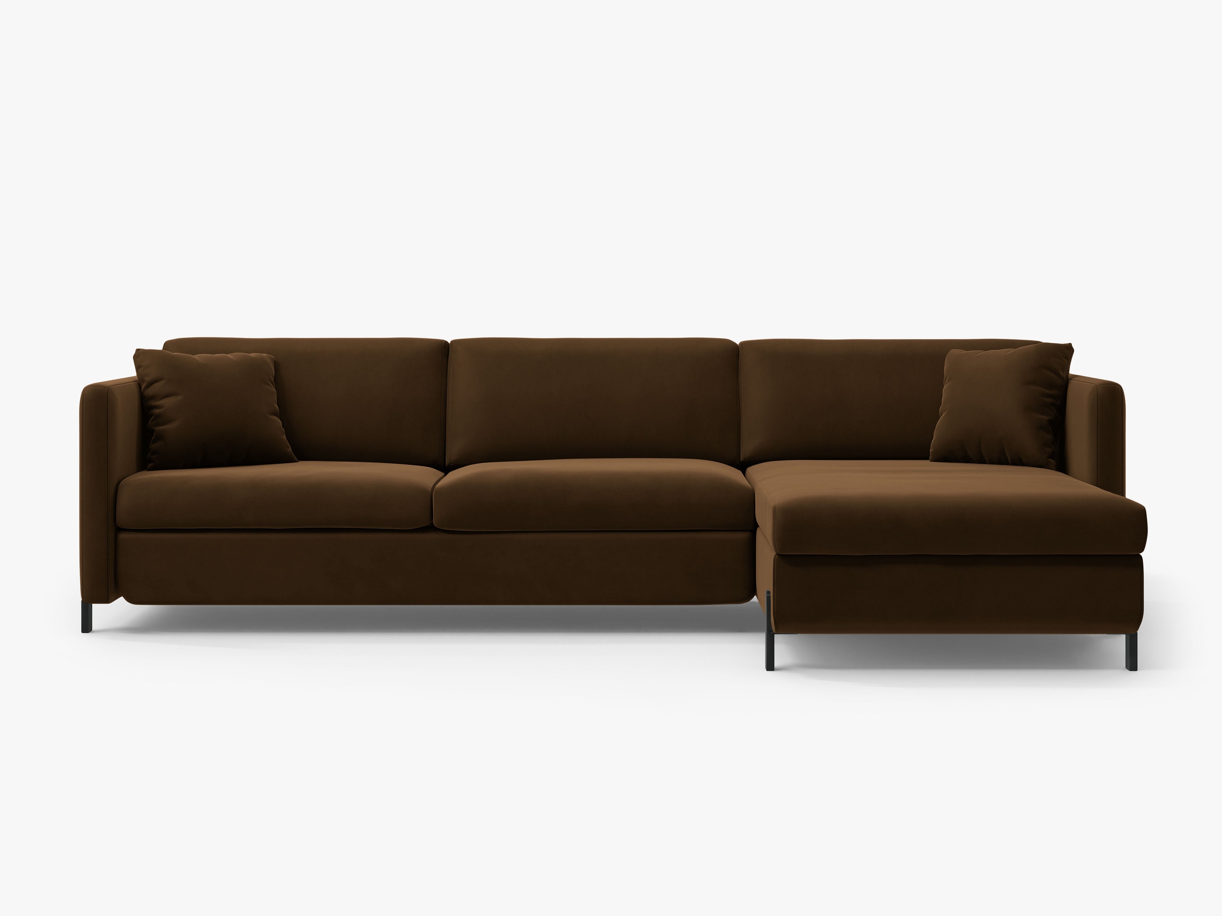 Right-facing velvet corner sofa for 4 people with sleeping function GLORIA chocolate