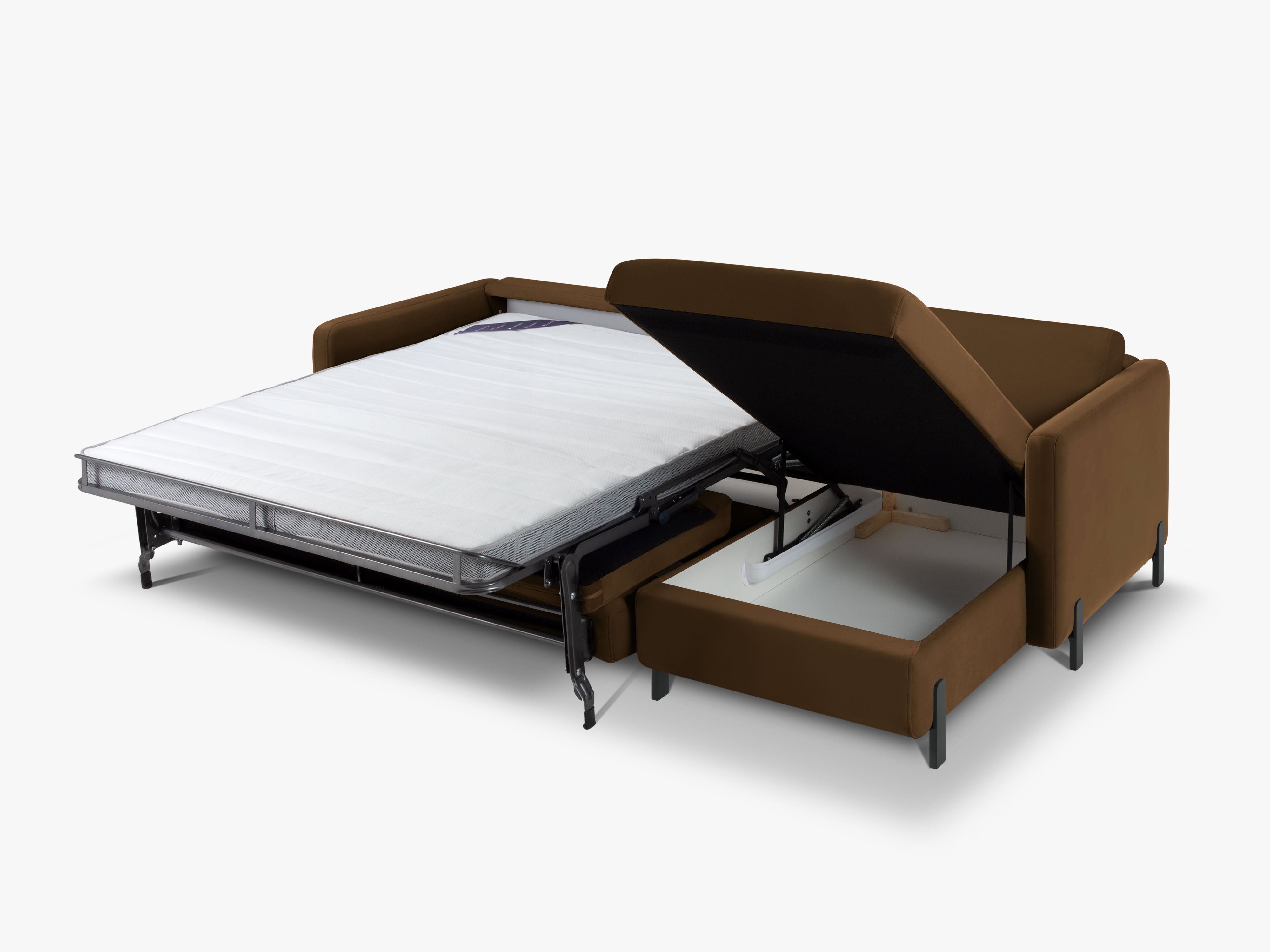 Right-facing velvet corner sofa for 4 people with sleeping function GLORIA chocolate