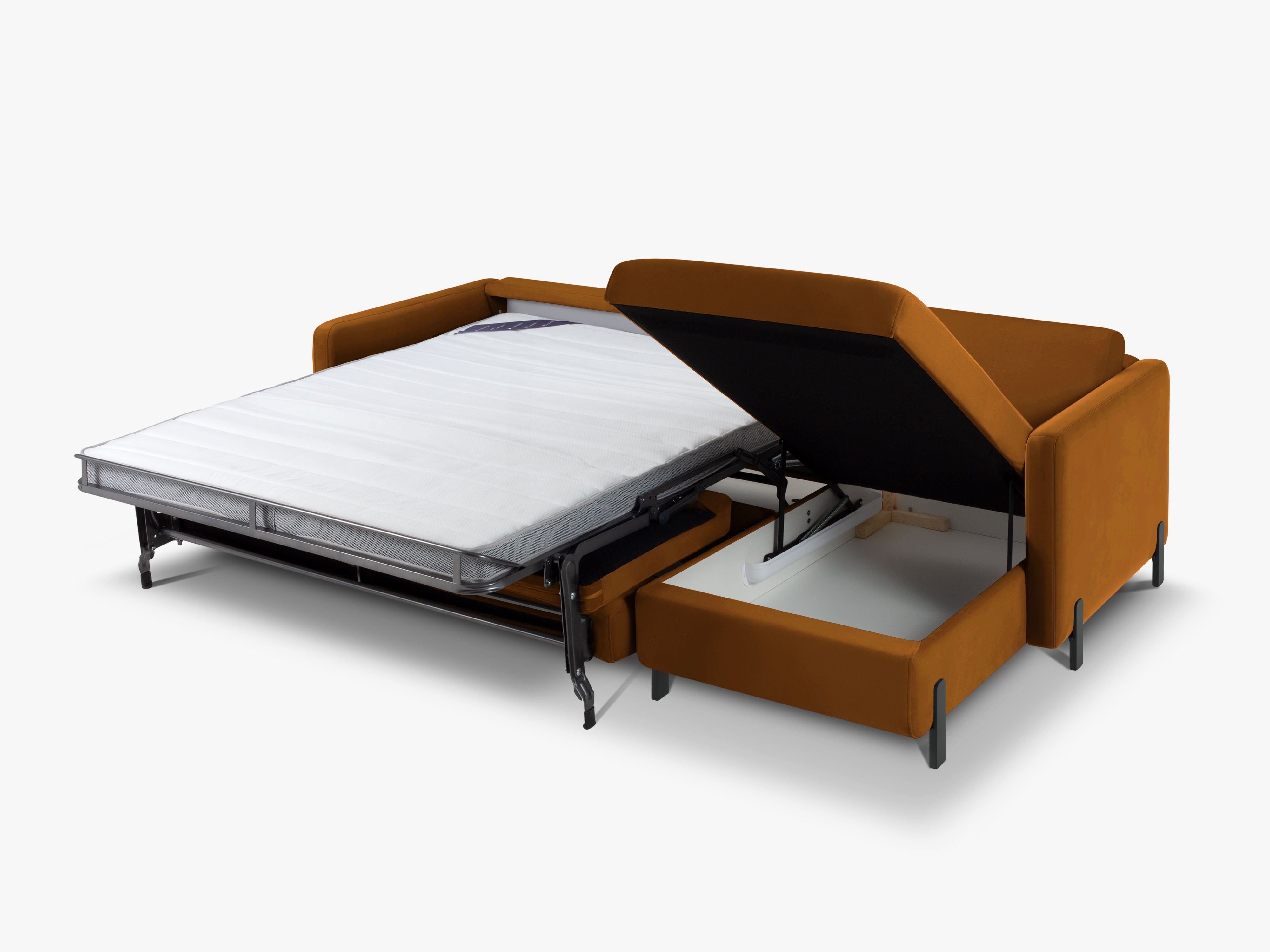 Brown velvet right-facing corner sofa for 4 people with sleeping function GLORIA