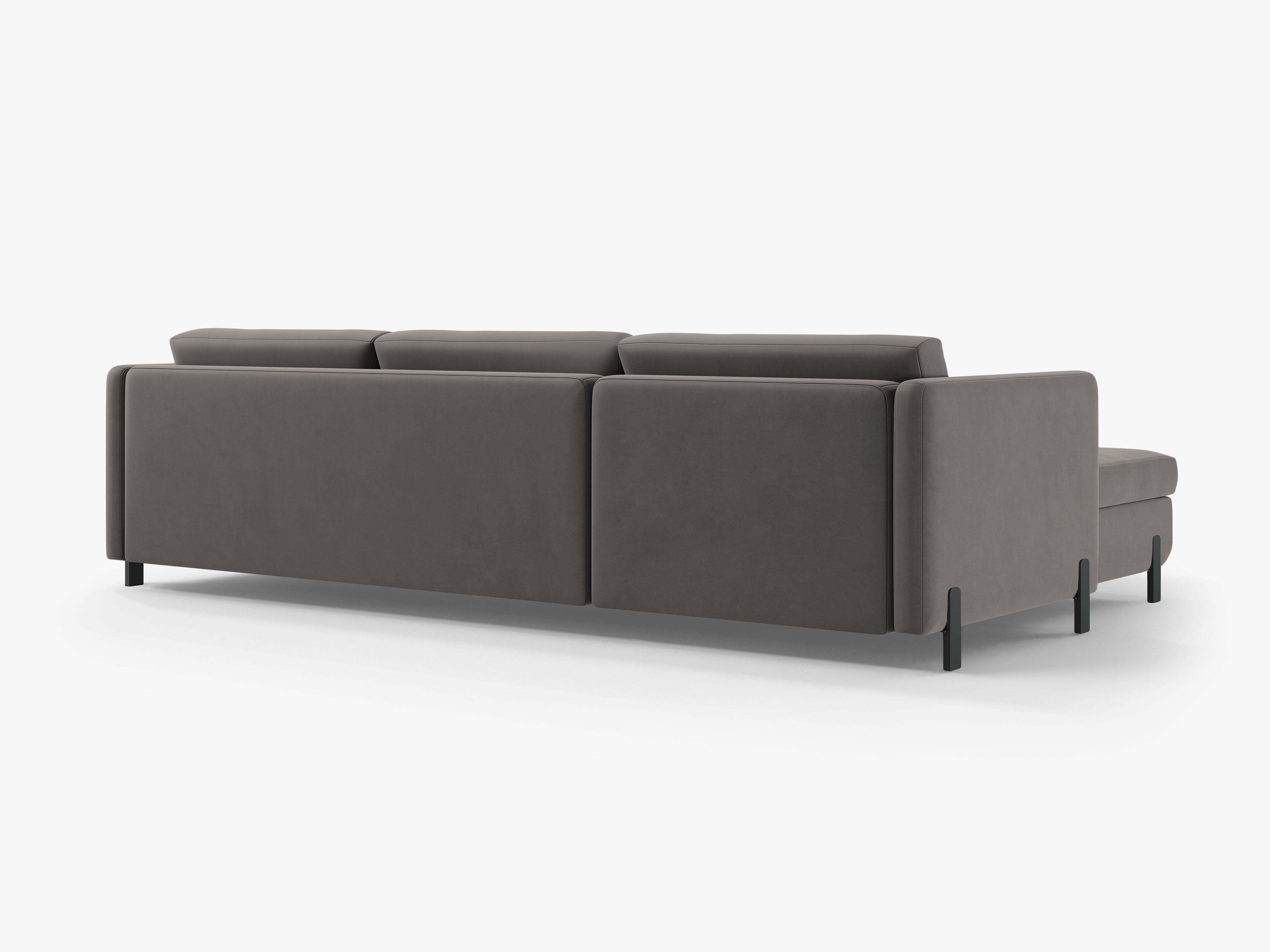 Gray right-facing velvet corner sofa for 4 people with sleeping function GLORIA