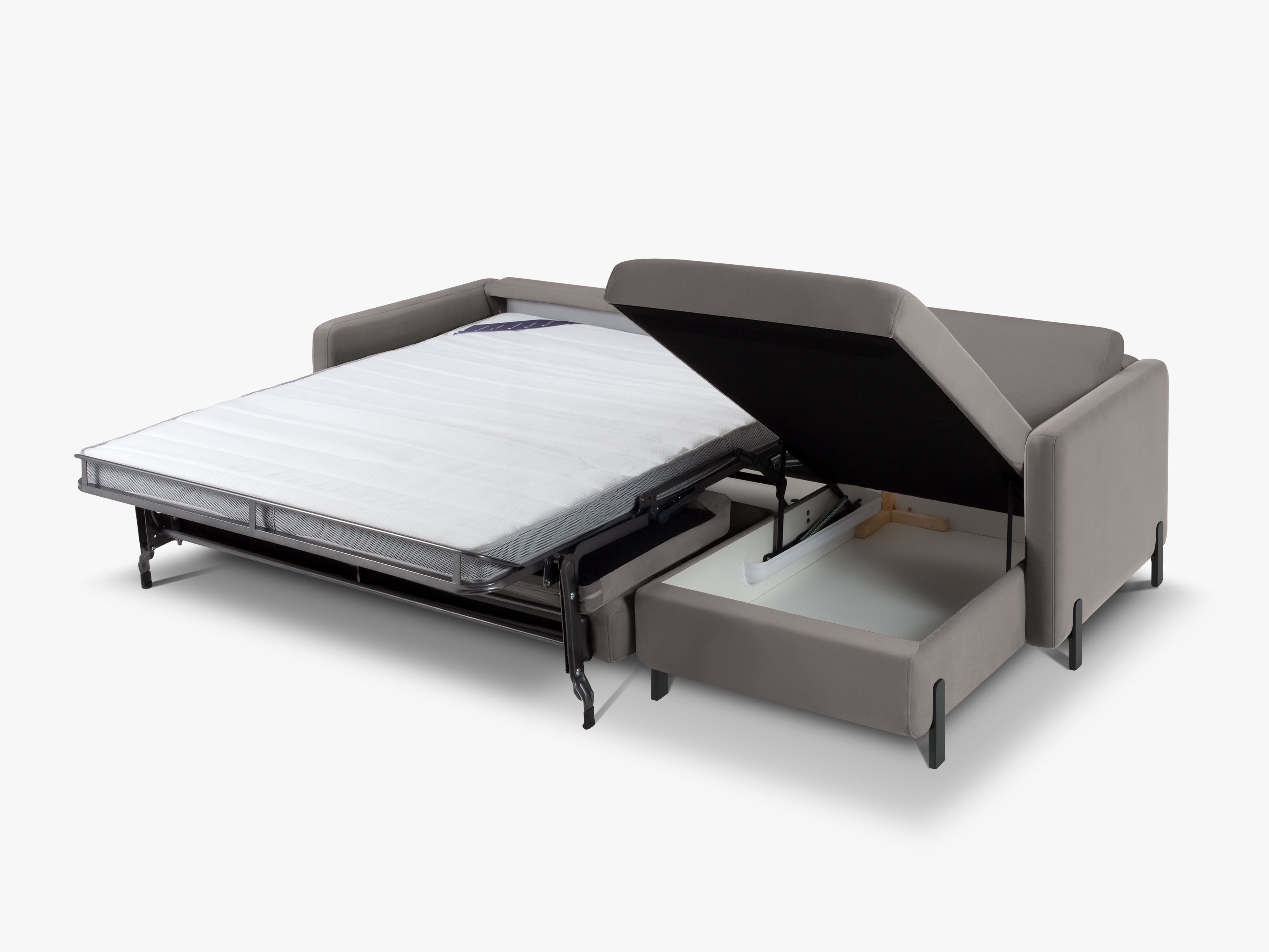 Gray right-facing velvet corner sofa for 4 people with sleeping function GLORIA