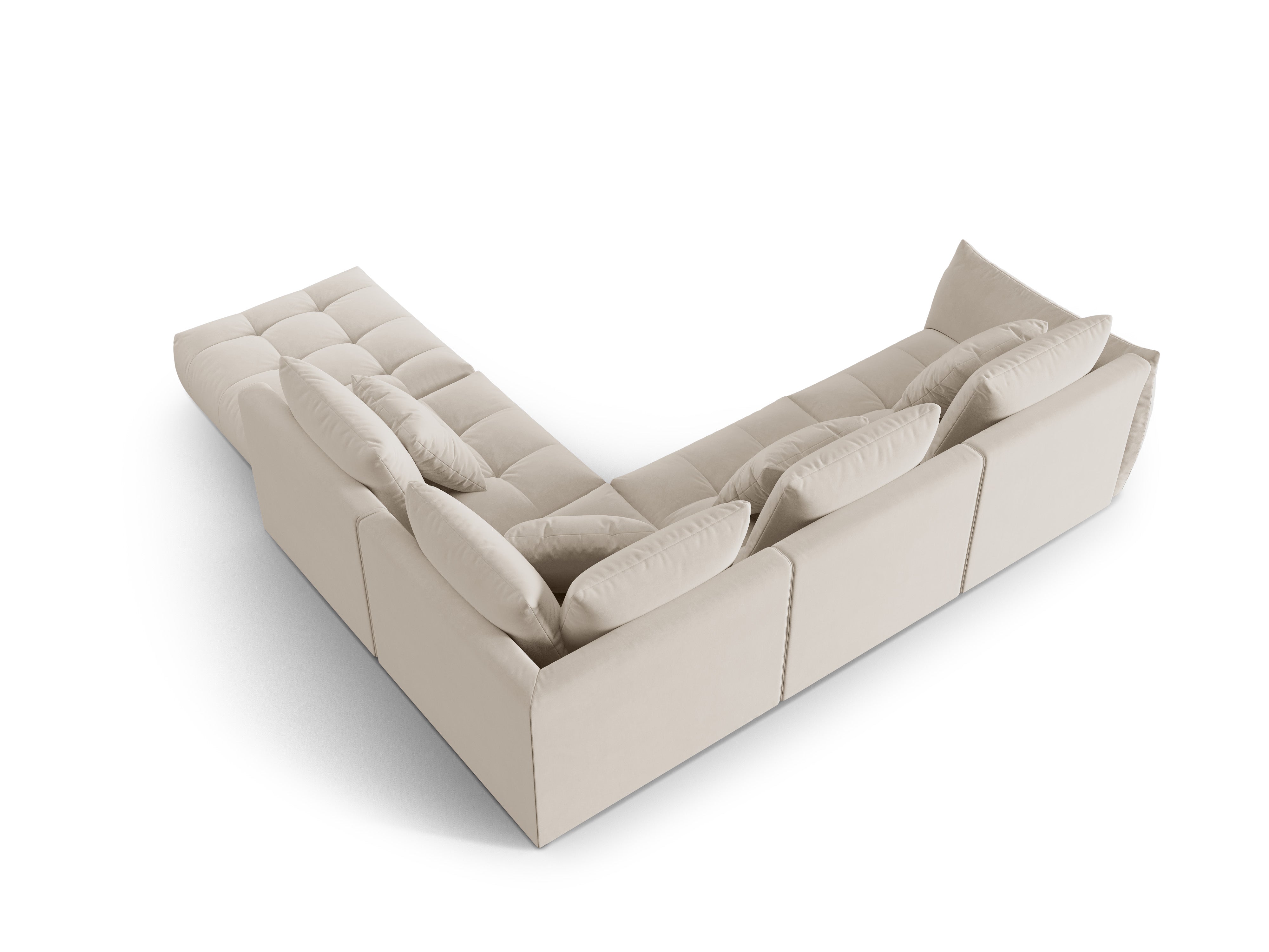 Modular velvet corner sofa for 4 people right-sided BLOOM ecru