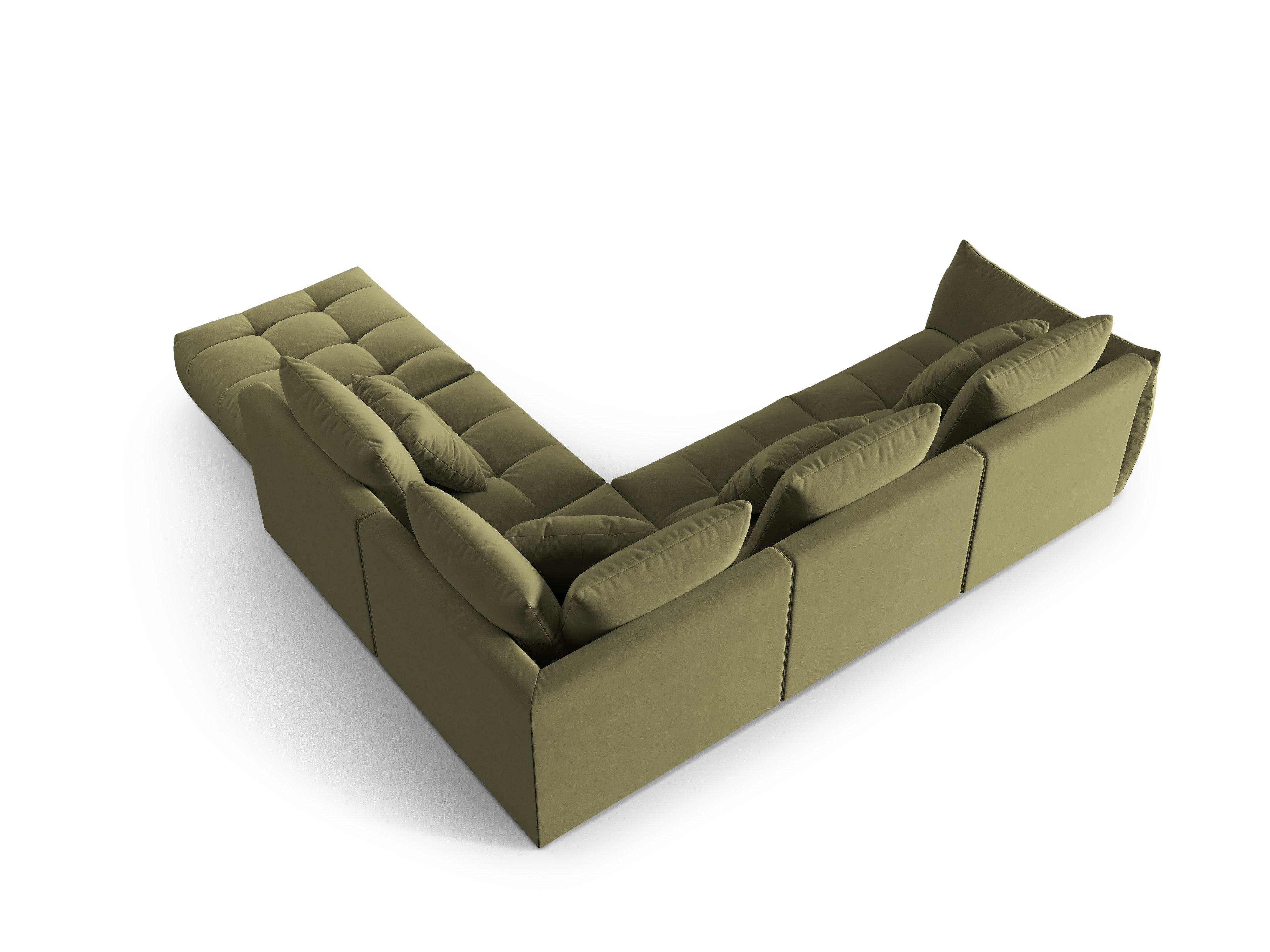 Modular velvet corner sofa for 4 people right-facing BLOOM green