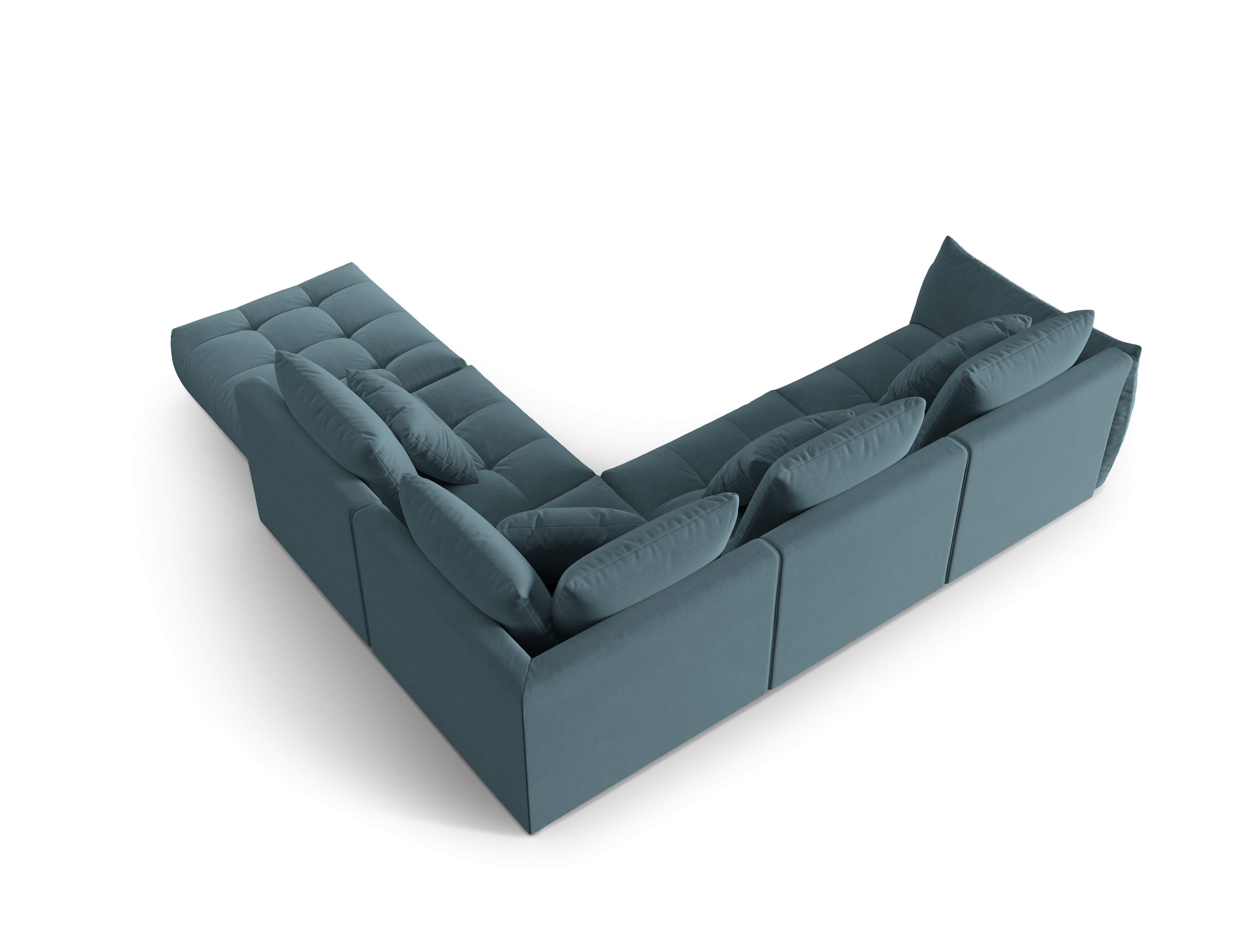Modulares Samtsofa für 4 Personen, rechtsseitig, BLOOM, hellblau