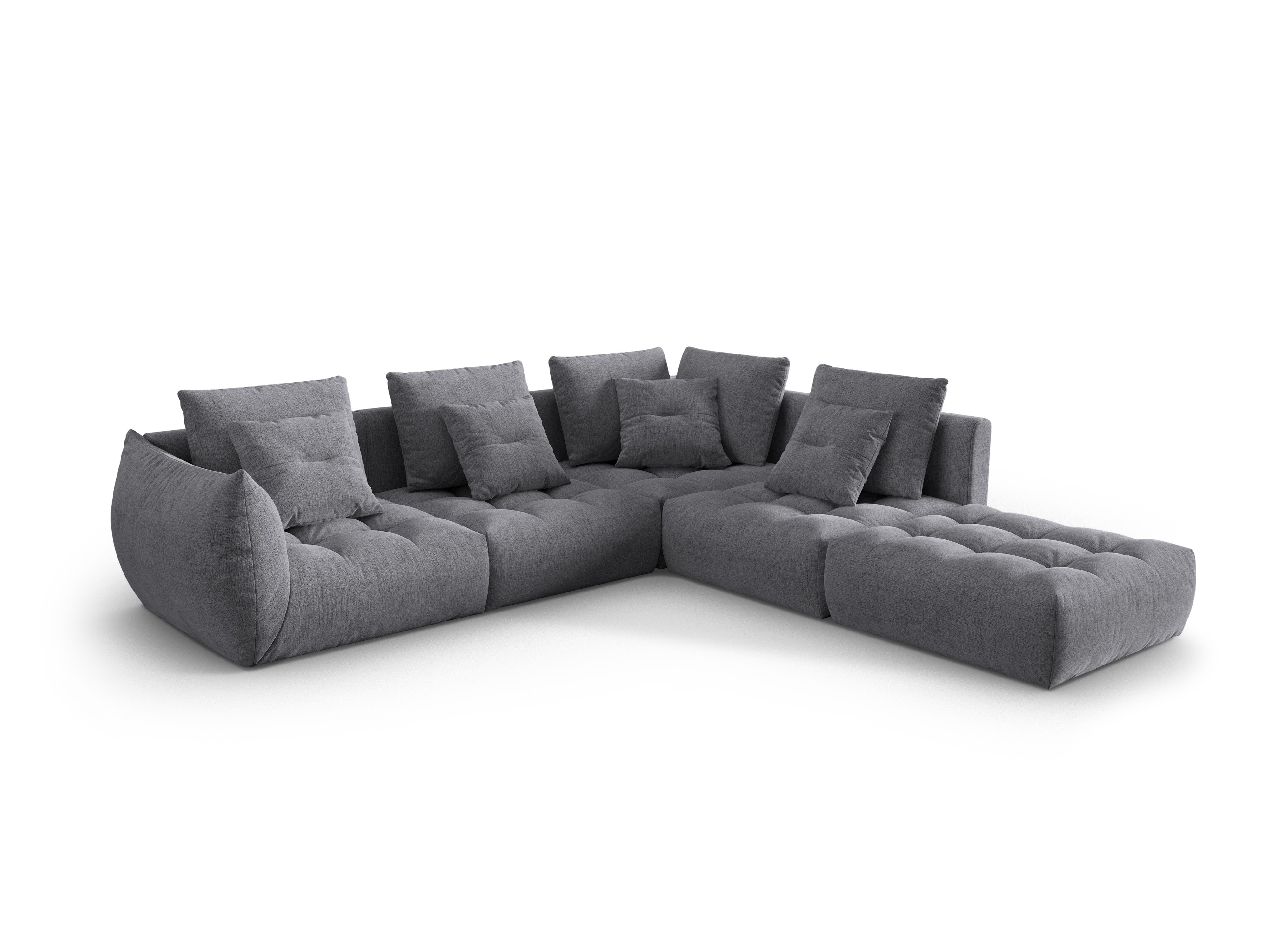 Modulares Ecksofa für 4 Personen rechtsseitig BLOOM graues Chenille