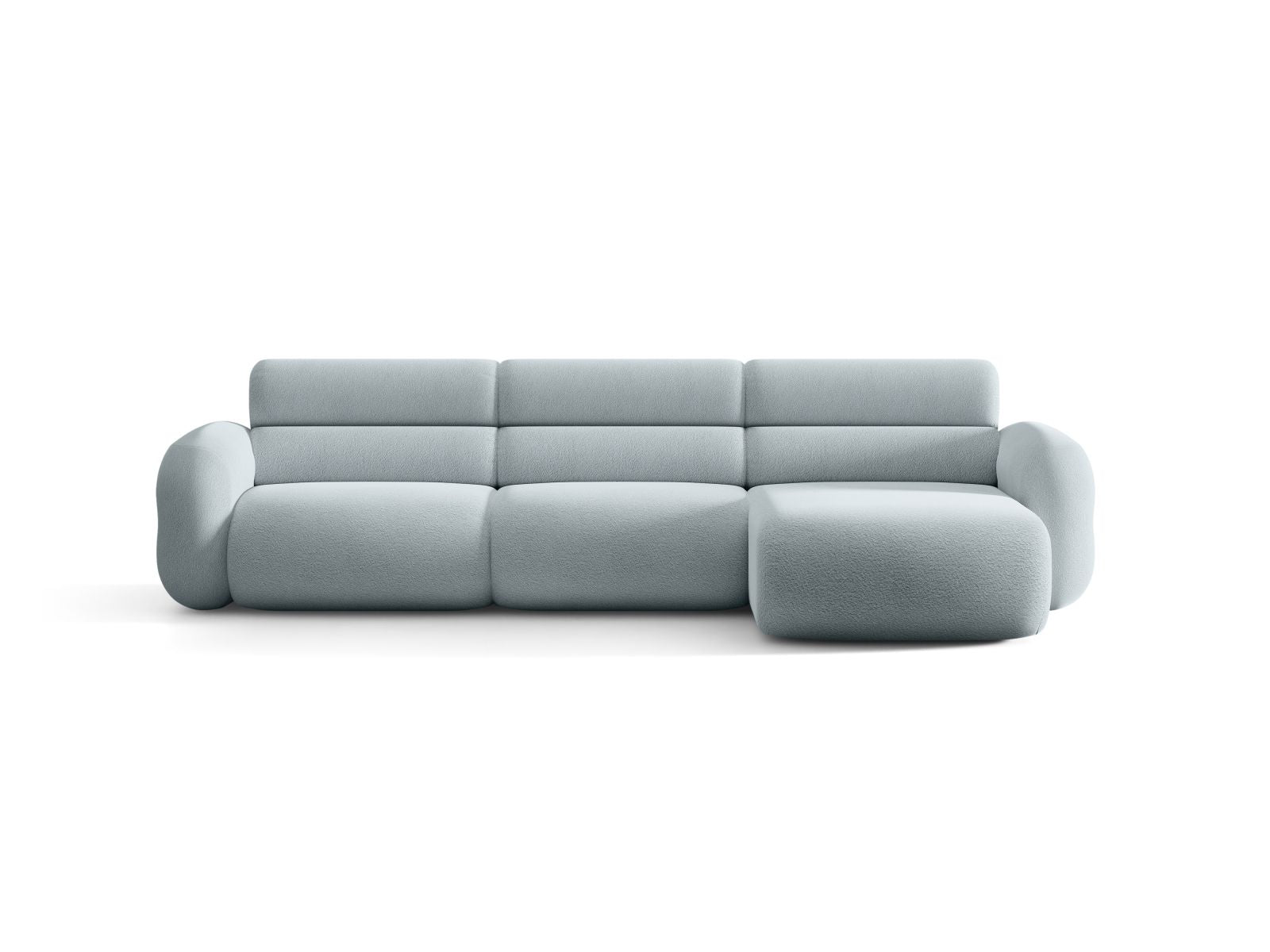Rechtsseitige Eckcouch NEO in himmelblauem Boucle