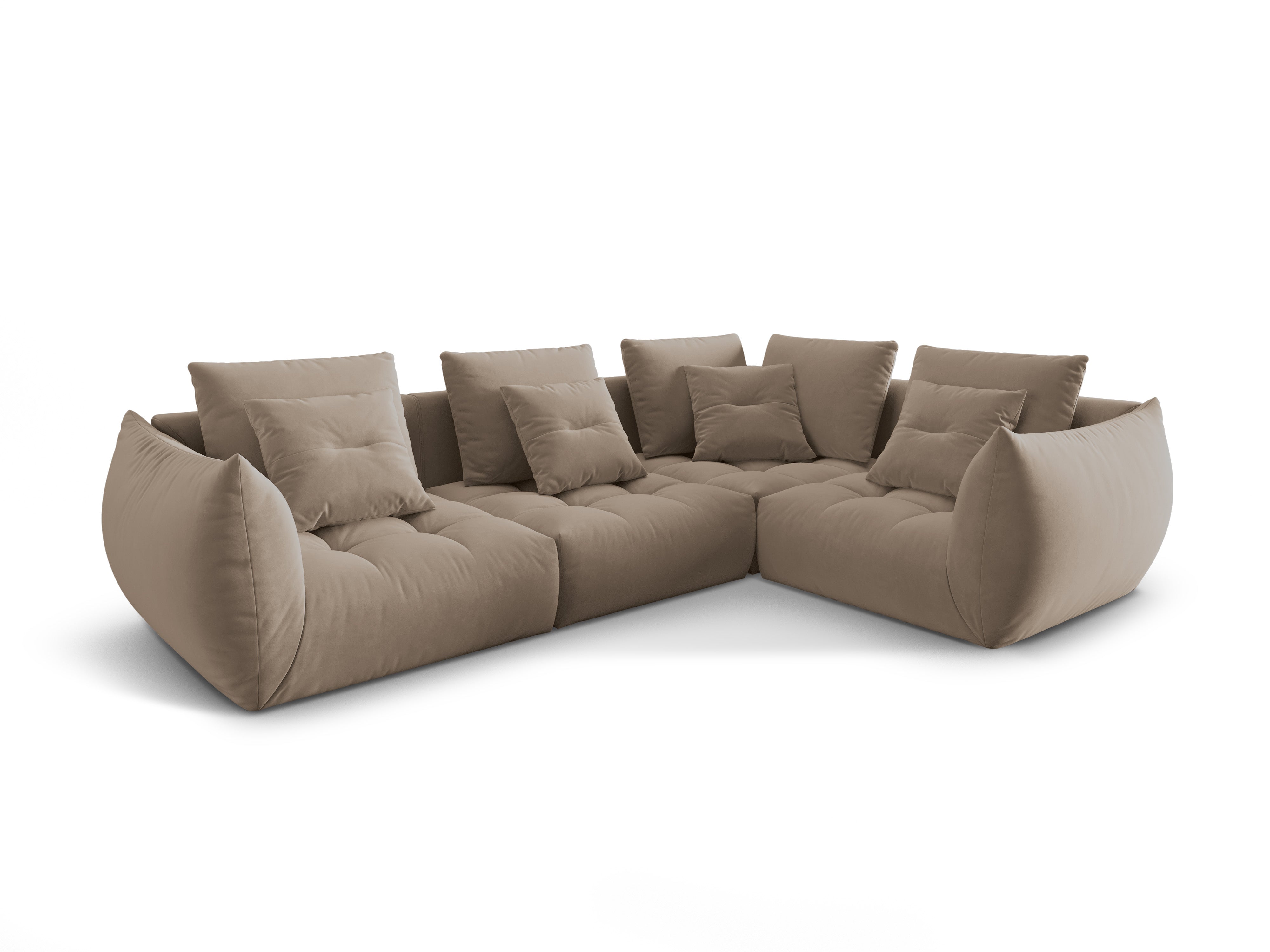 Modulares Samtsofa für 3 Personen rechtsseitig BLOOM hellbraun