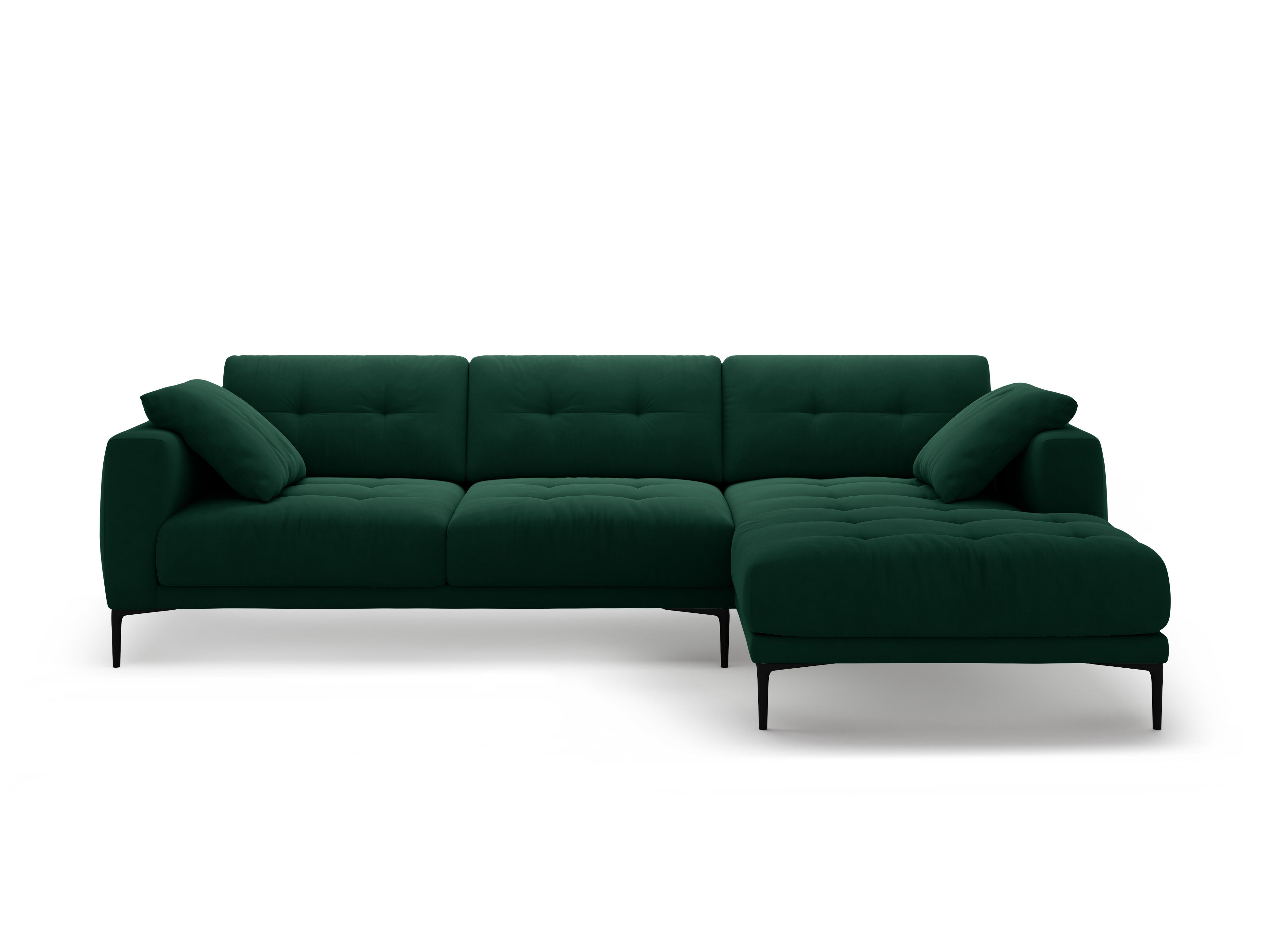 Right-facing velvet corner sofa BEMY bottle green