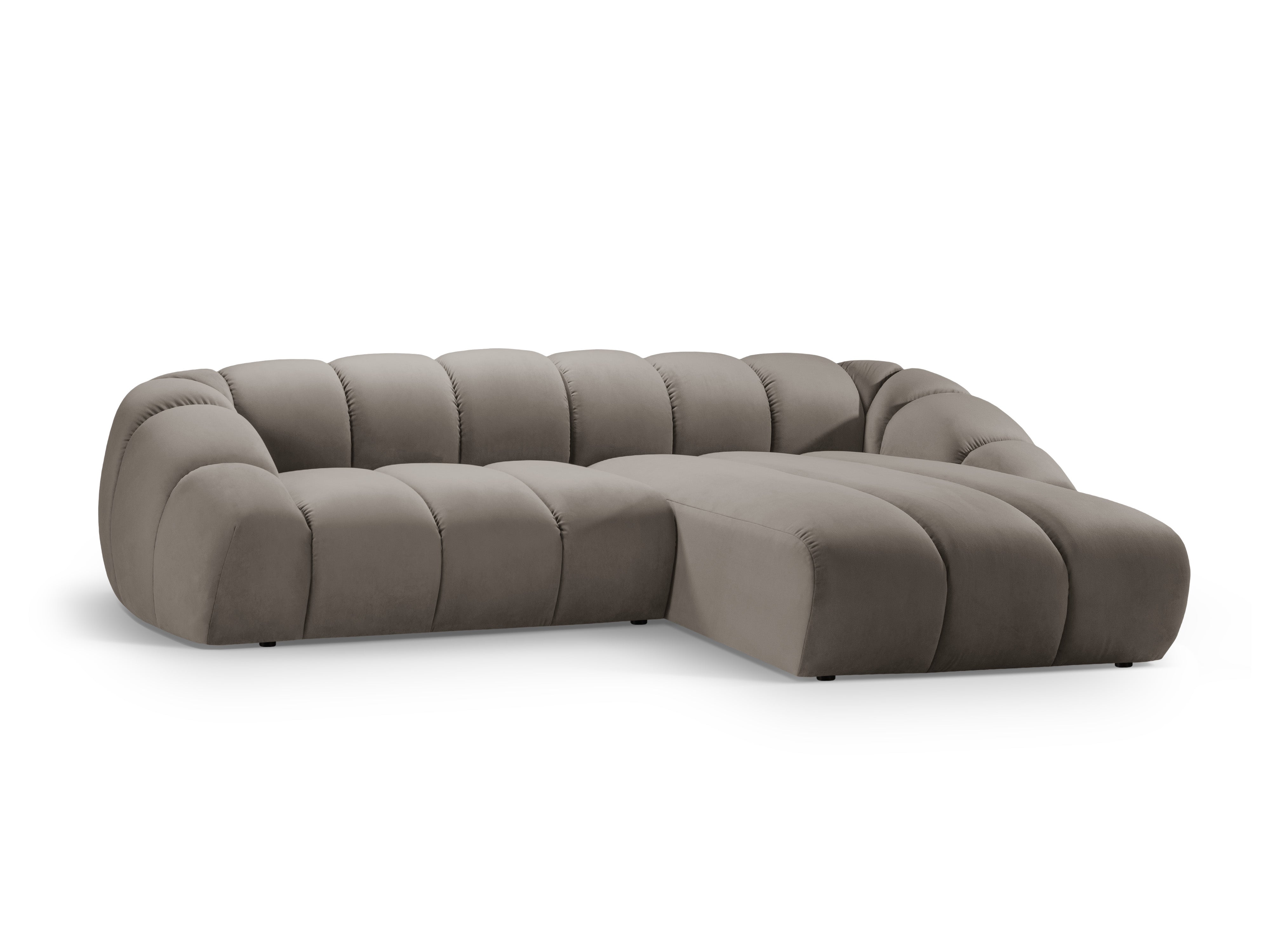 Velvet corner sofa for 4 people right-facing DIANA gray-brown
