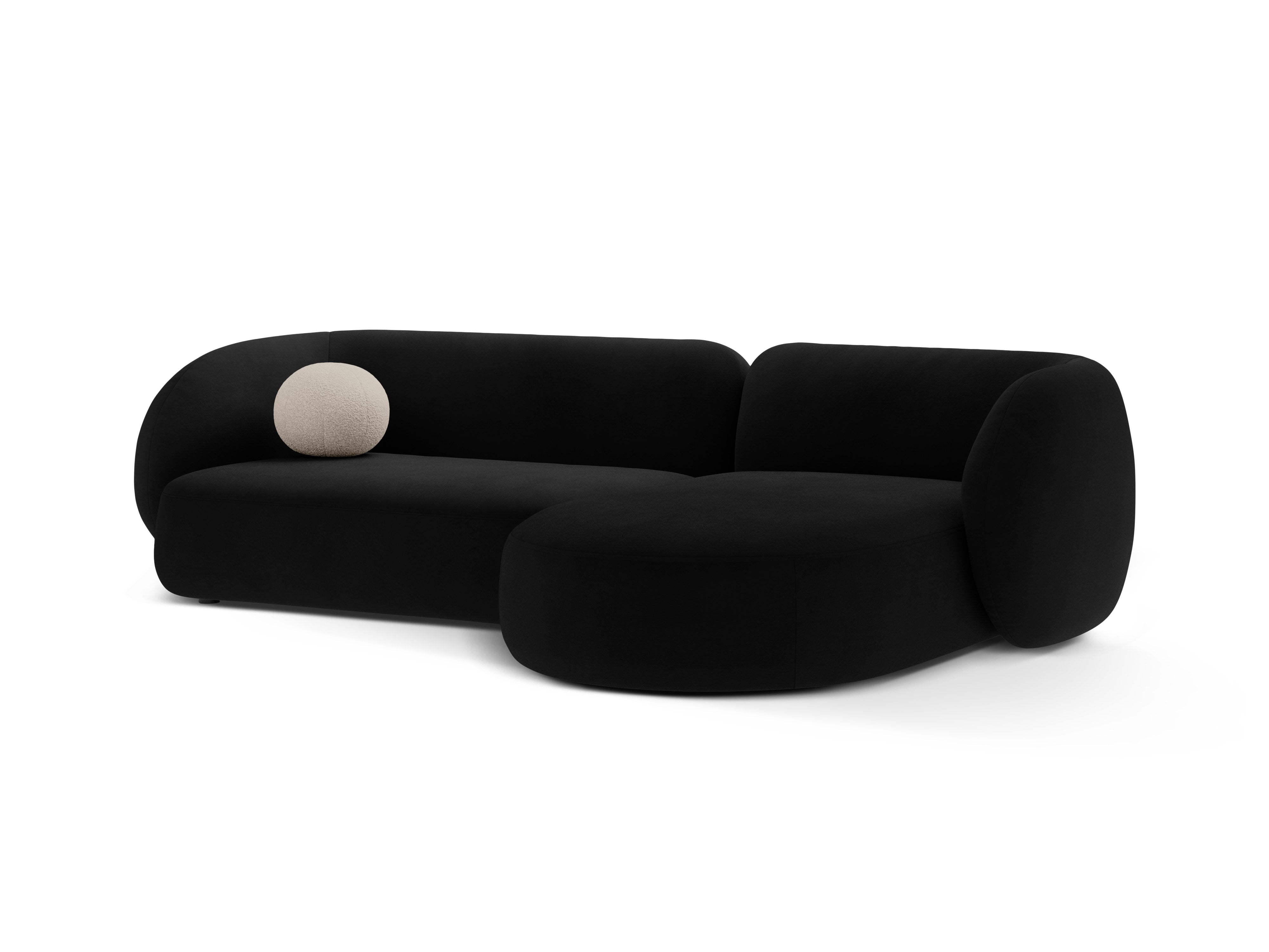 Samt-Ecksofa rechts 3-Sitzer KATE in Schwarz