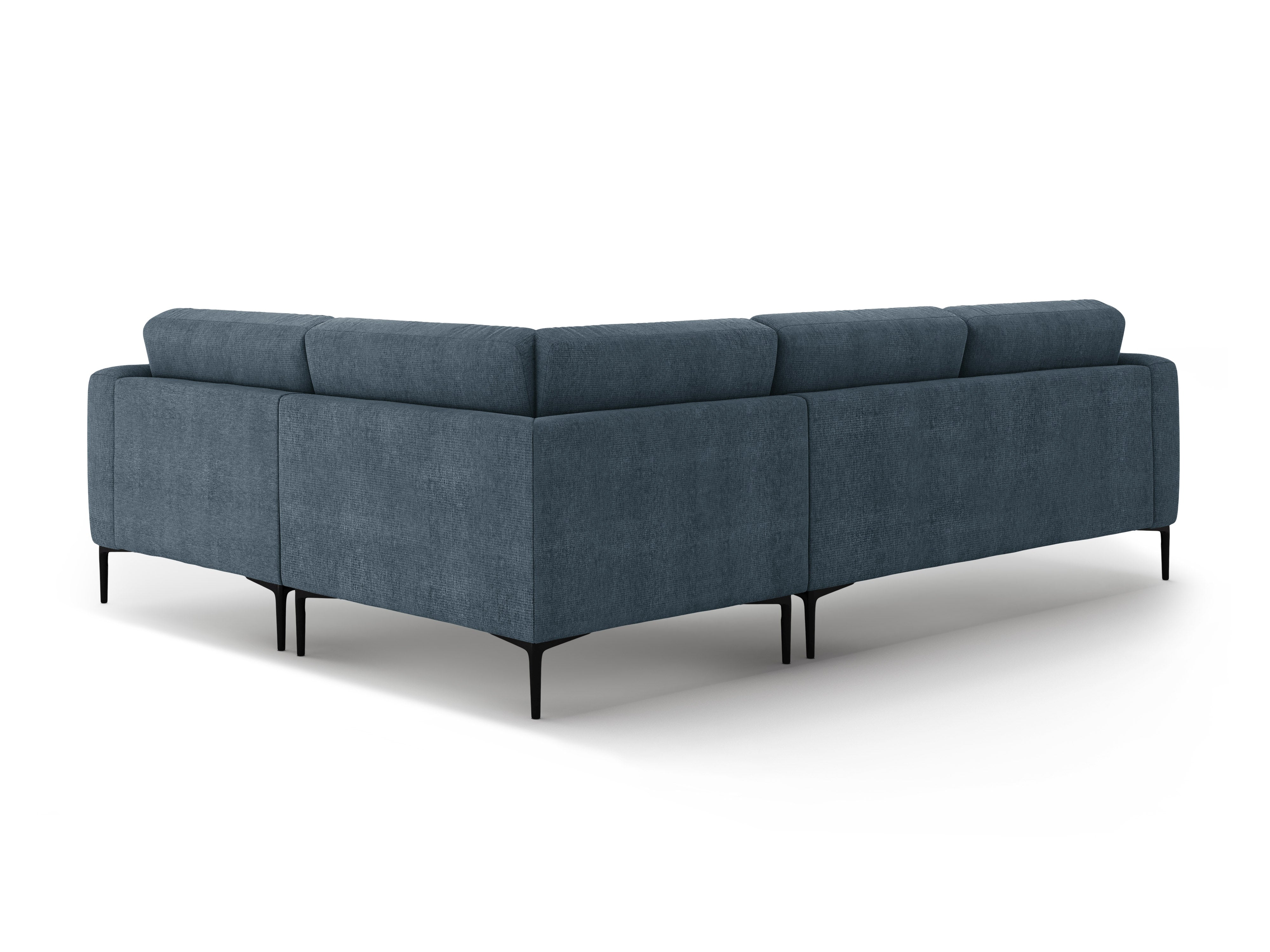 Right-facing L-shaped corner sofa BEMY in dark blue chenille