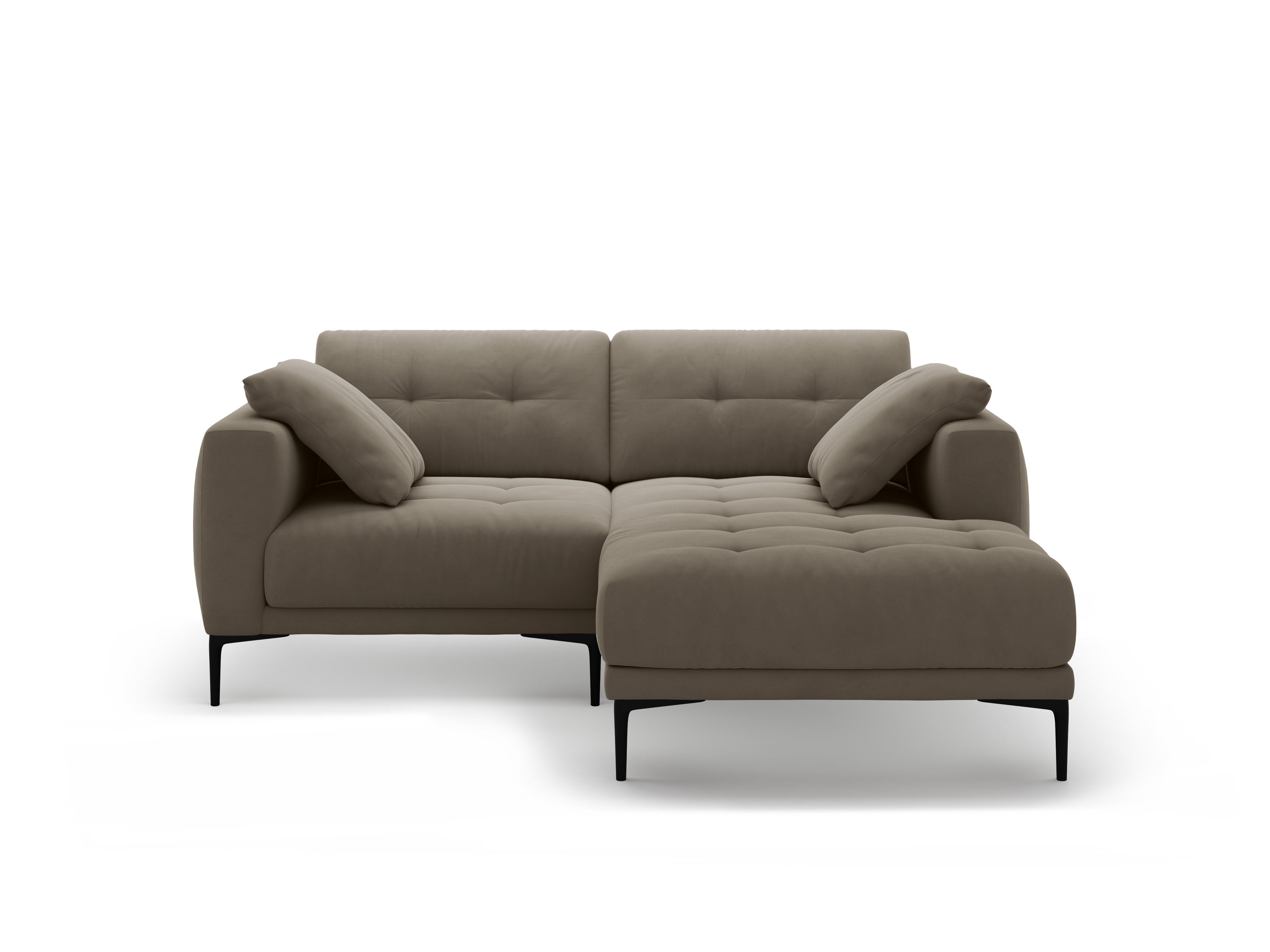 Right-facing velvet corner sofa BEMY in gray-brown