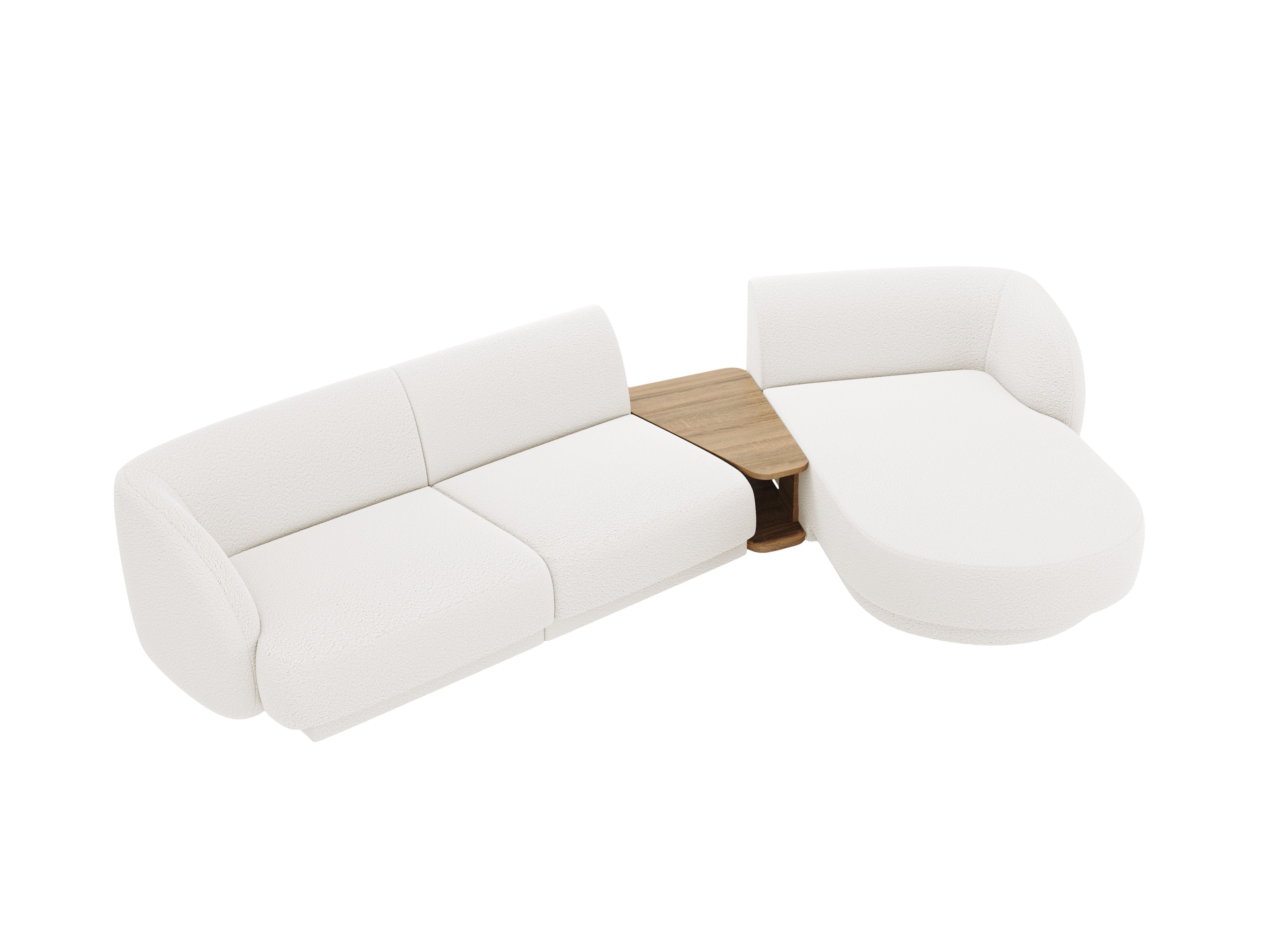 Modular corner sofa with table 3-seater right-sided MILEY white boucle