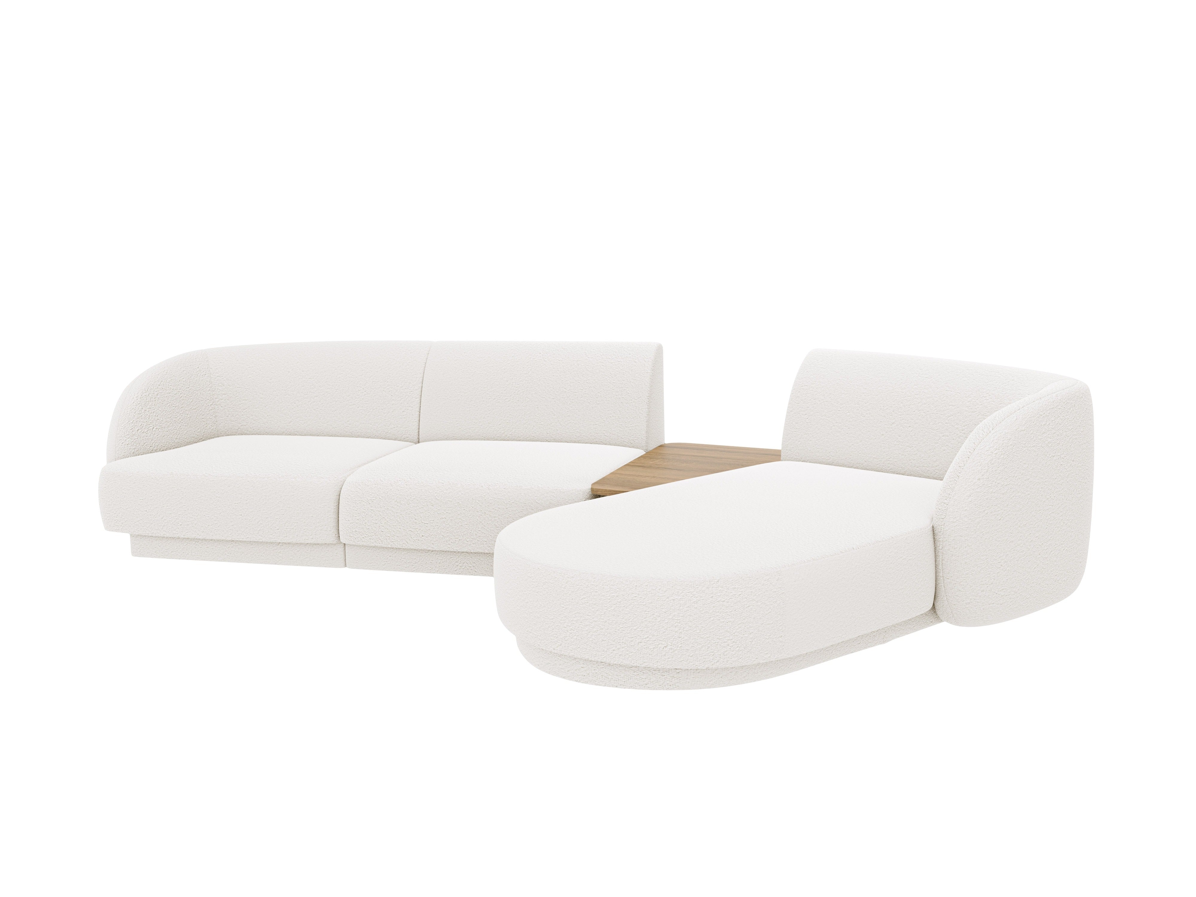 Modular corner sofa with table 3-seater right-sided MILEY white boucle