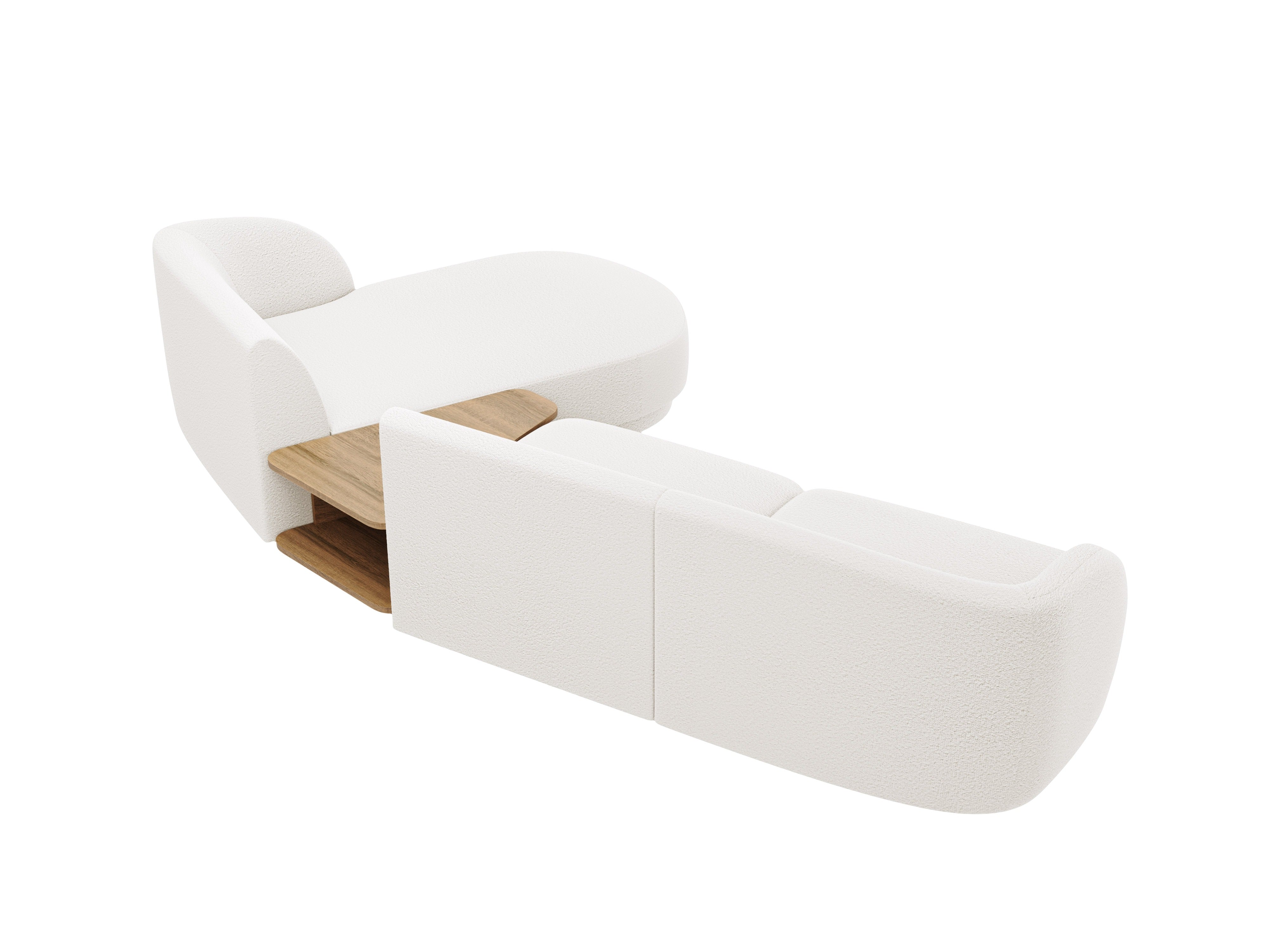 Modular corner sofa with table 3-seater right-sided MILEY white boucle