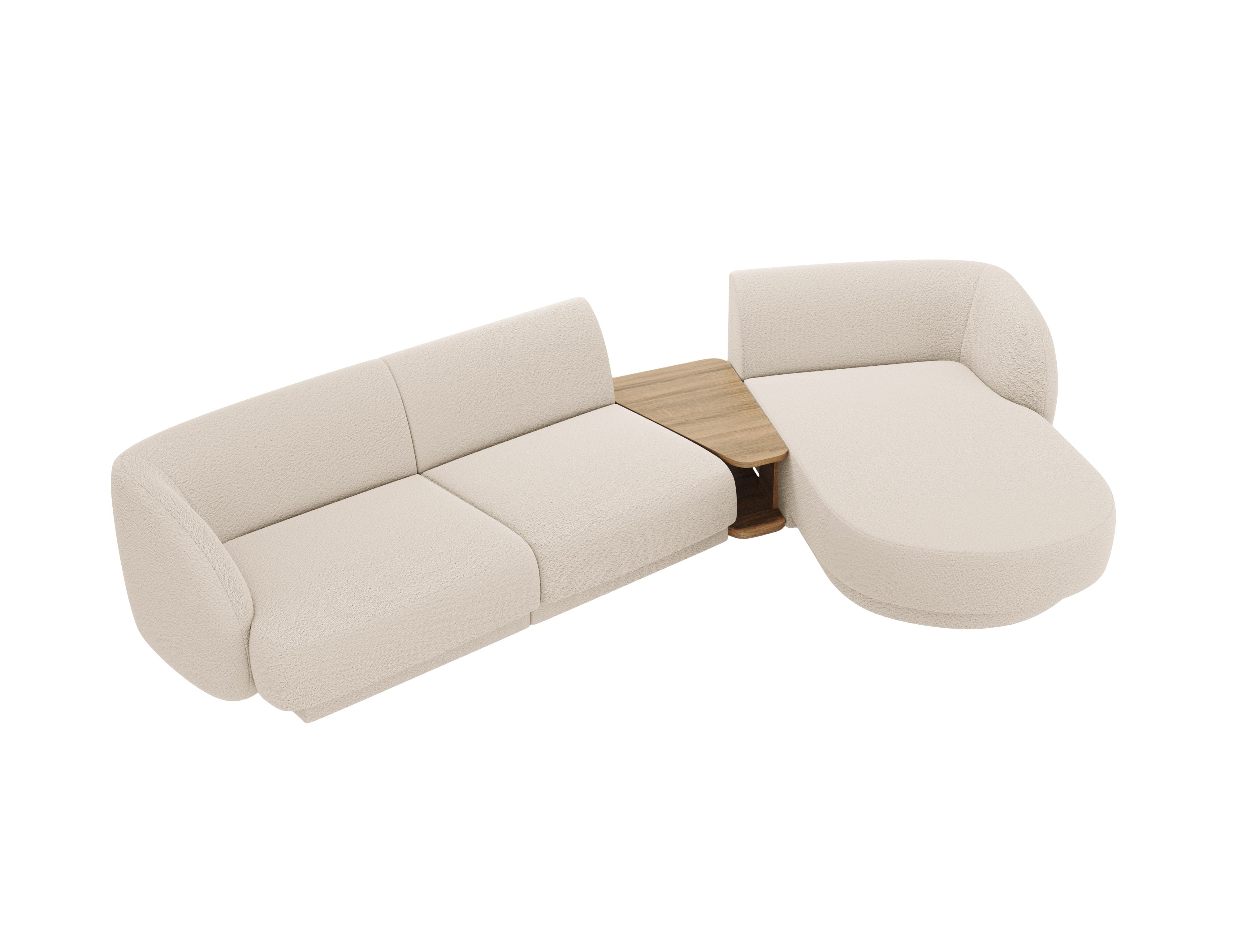 Modular corner sofa with table 3-seater right-sided MILEY beige boucle