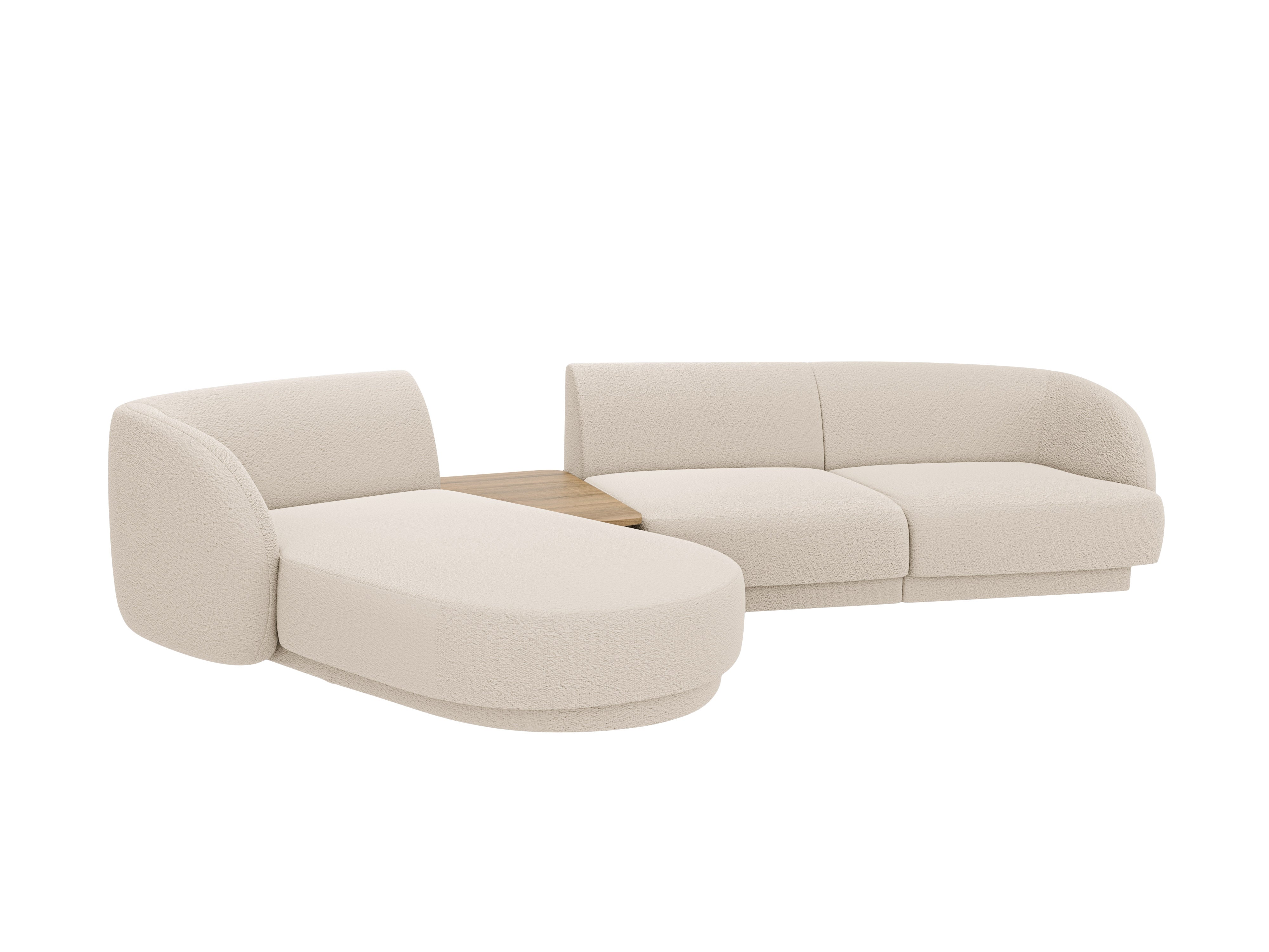 Modular corner sofa with table 3-seater left-sided MILEY beige boucle