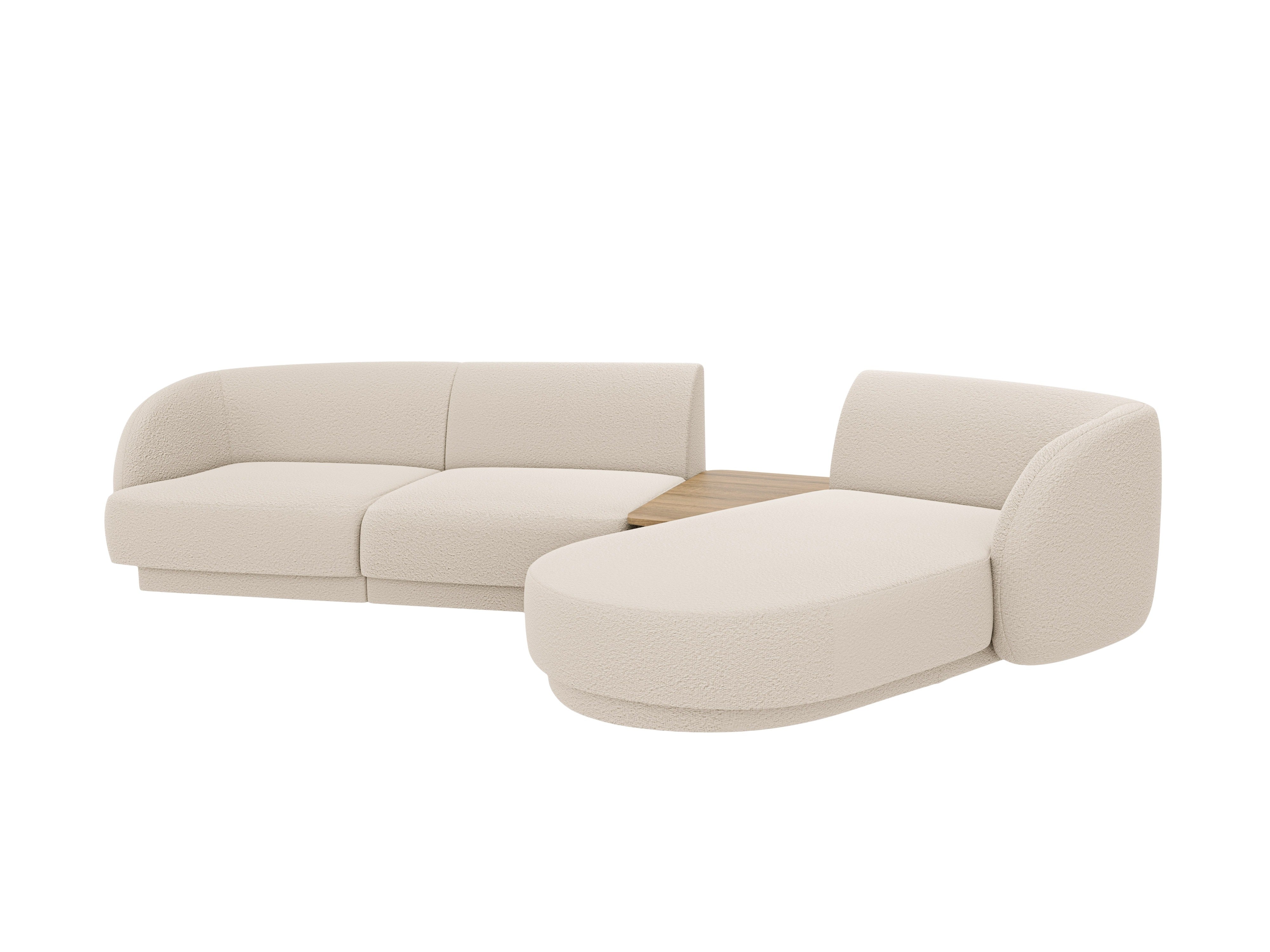 Modular corner sofa with table 3-seater right-sided MILEY beige boucle