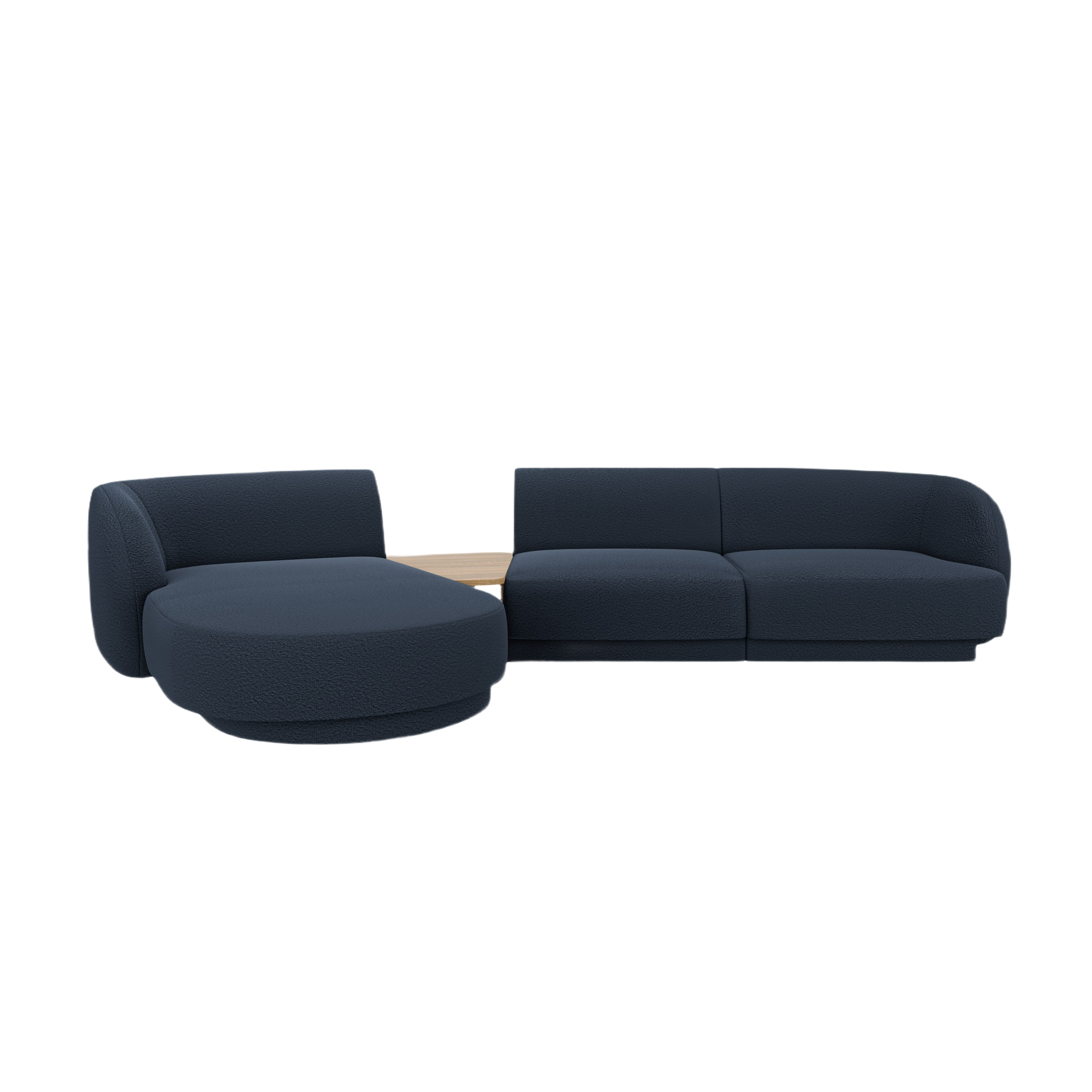 Modular corner sofa with table 3-seater left-sided MILEY dark blue boucle