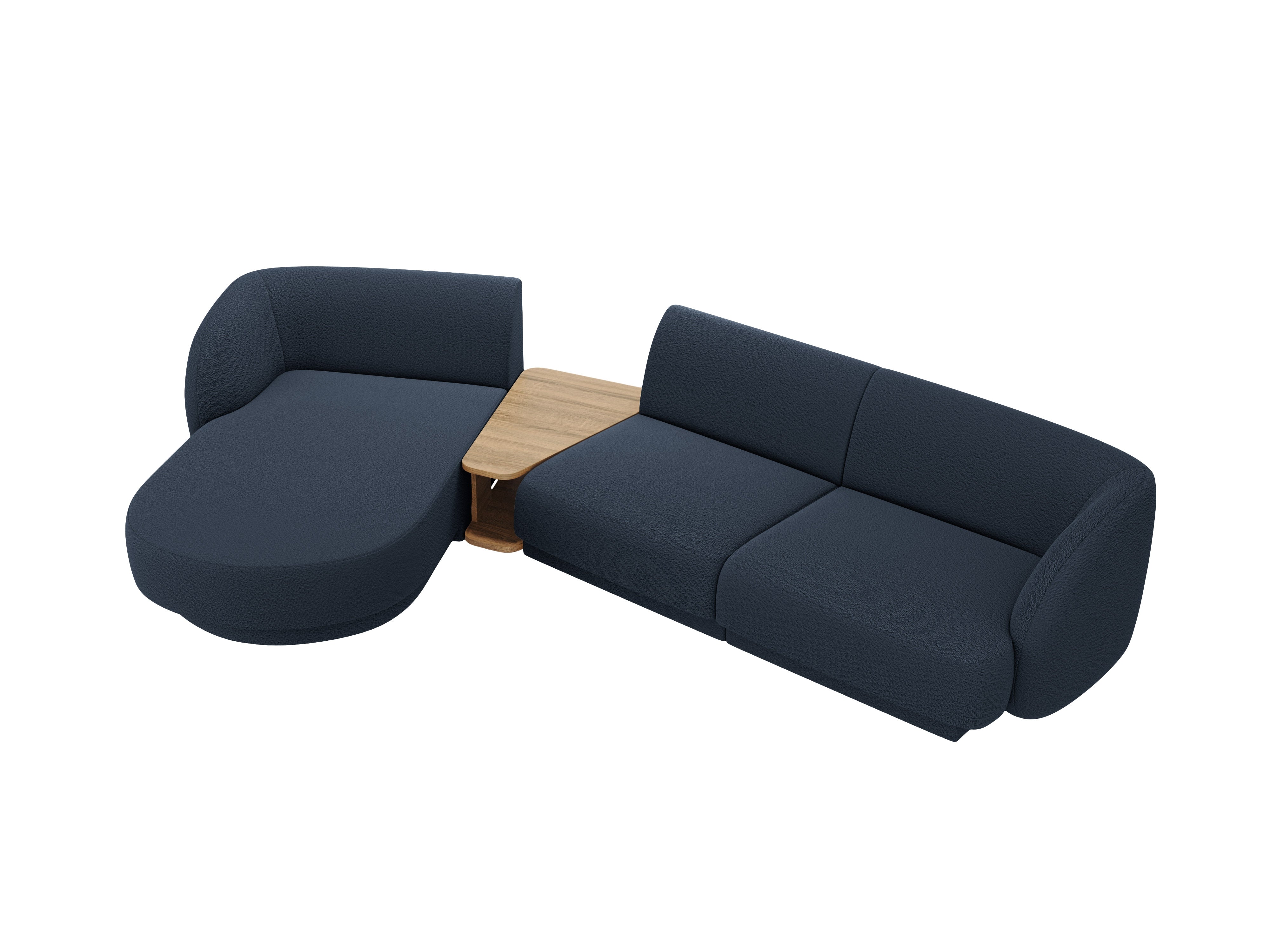 Modular corner sofa with table 3-seater left-sided MILEY dark blue boucle