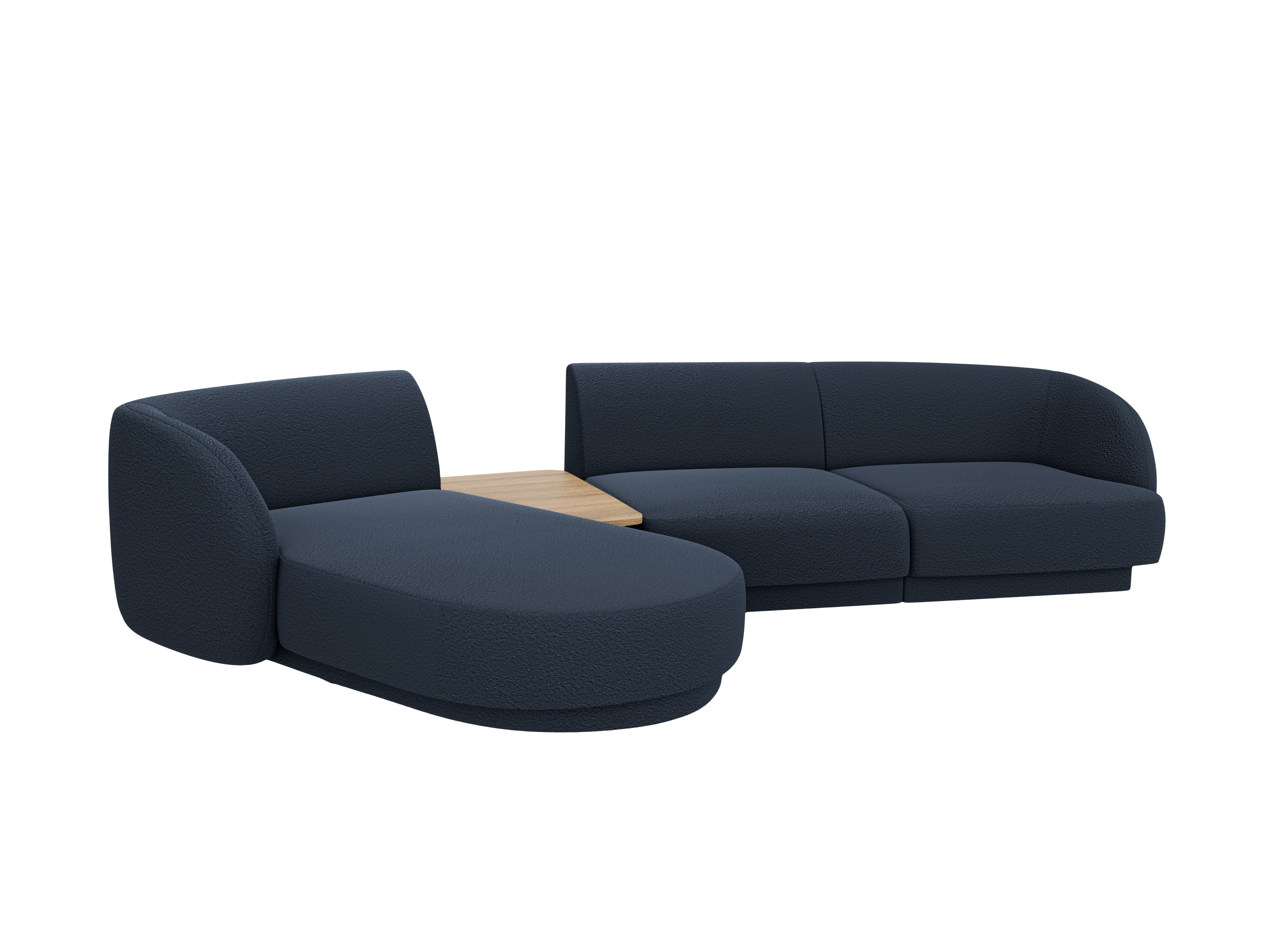 Modular corner sofa with table 3-seater left-sided MILEY dark blue boucle