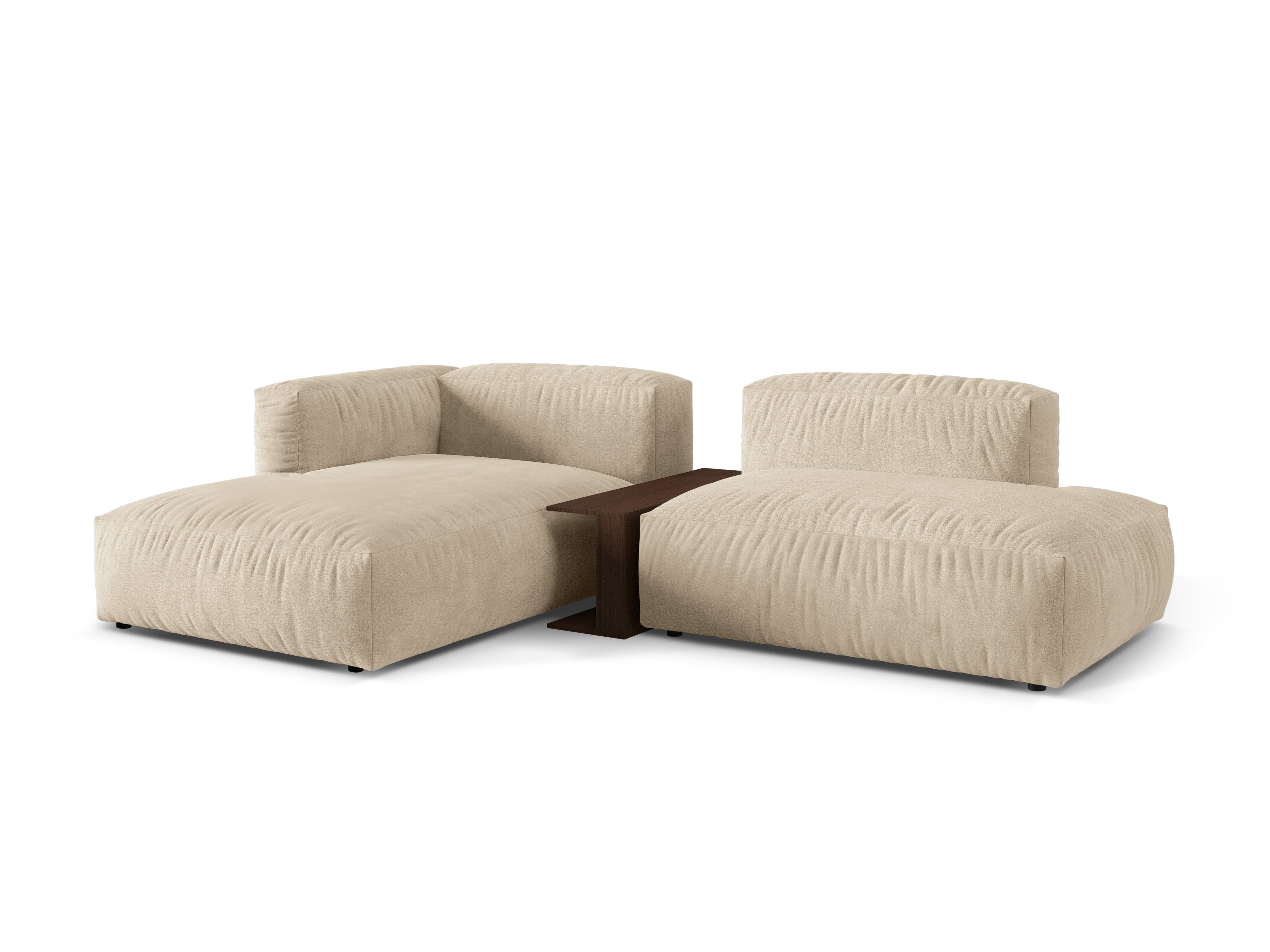 Links -Handel -Samtecke mit einem leichten beige Martin -Tisch