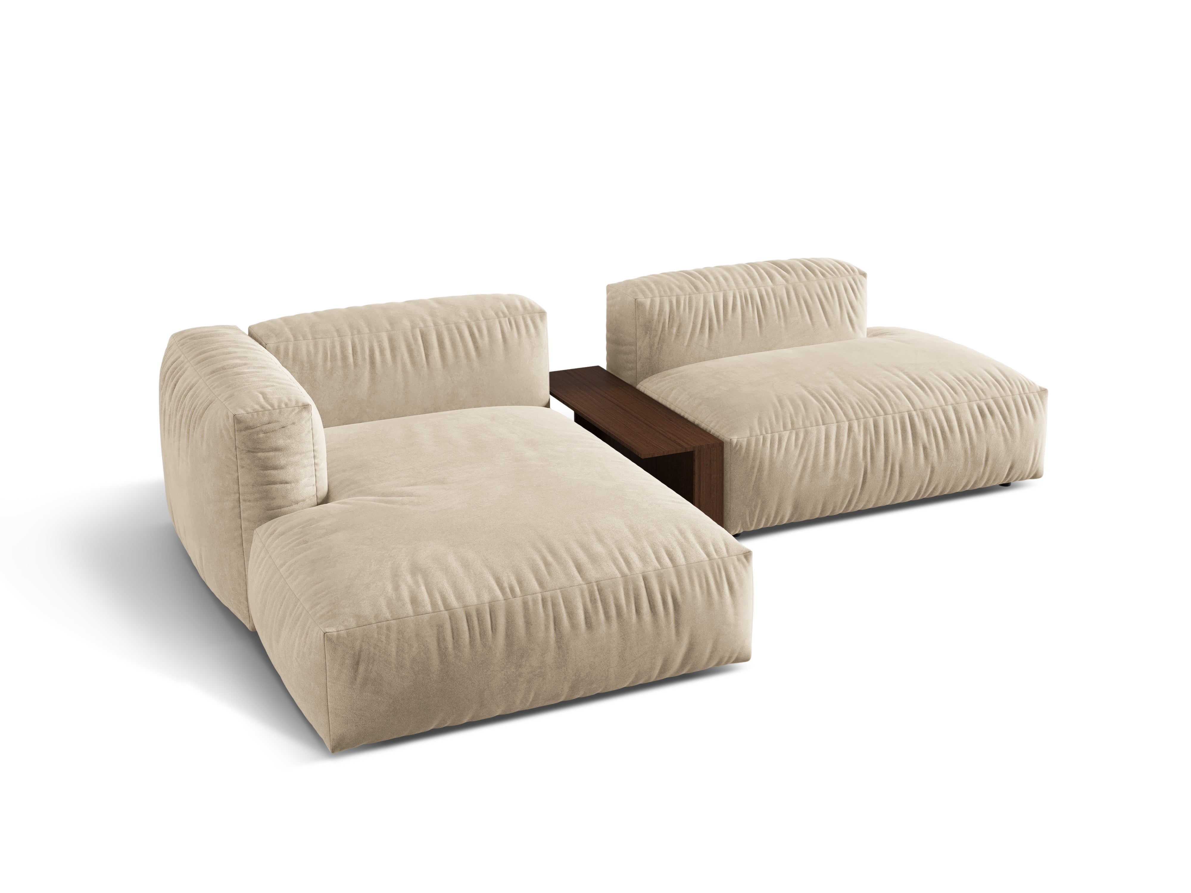 Links -Handel -Samtecke mit einem leichten beige Martin -Tisch