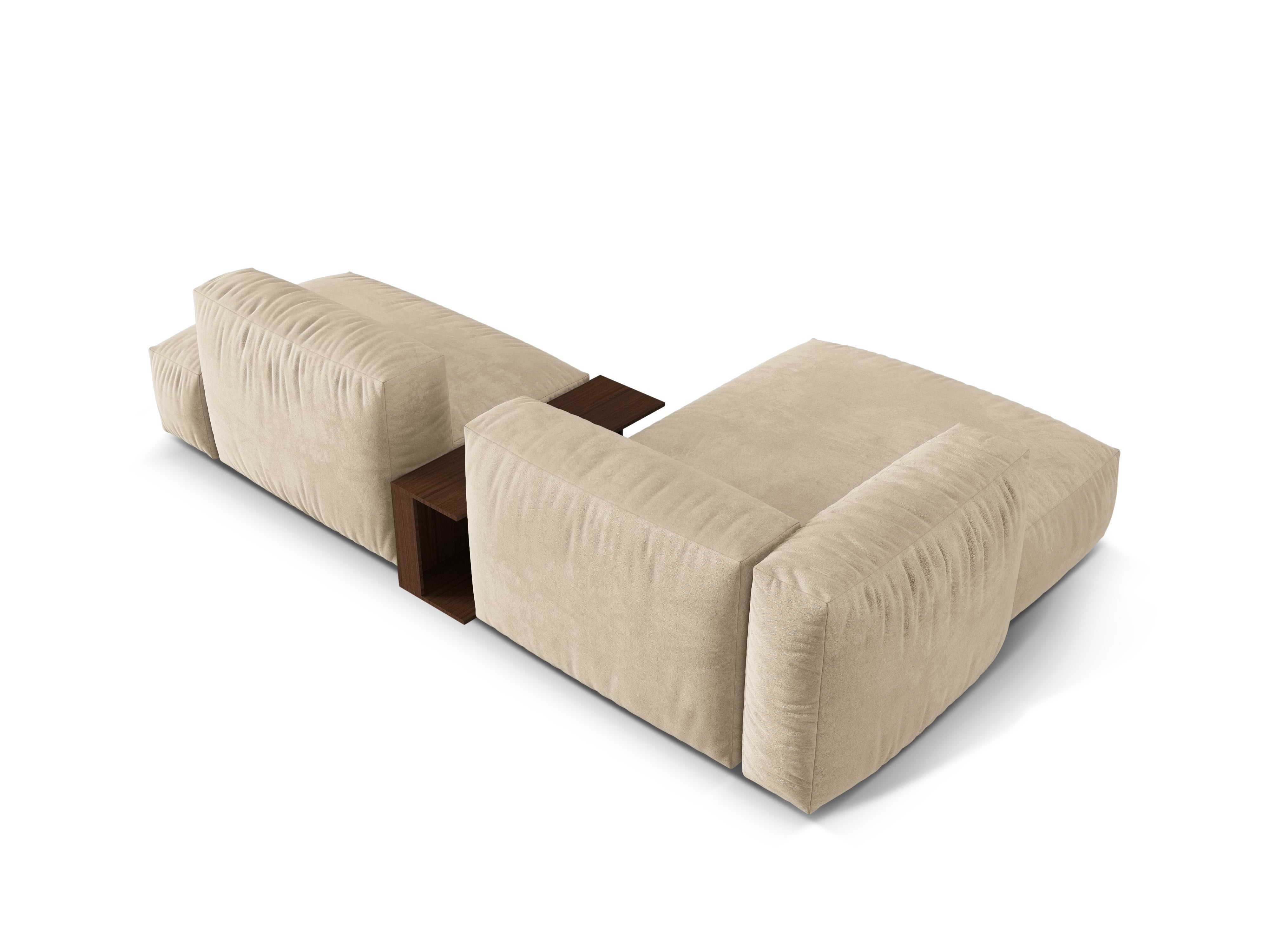 Links -Handel -Samtecke mit einem leichten beige Martin -Tisch