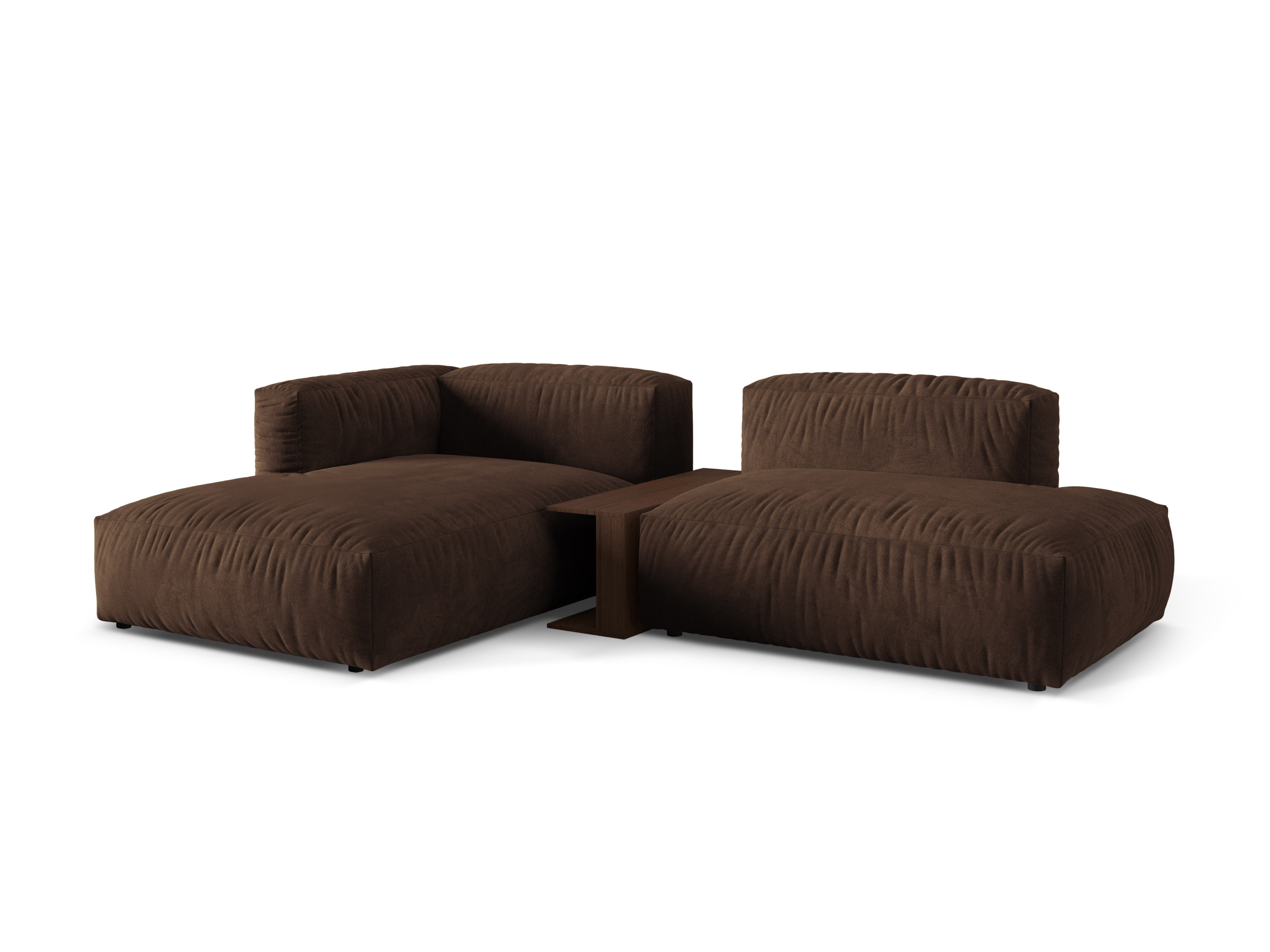 Linksseitiges Samtsofa mit Tisch MARTINA in Schokoladenfarbe