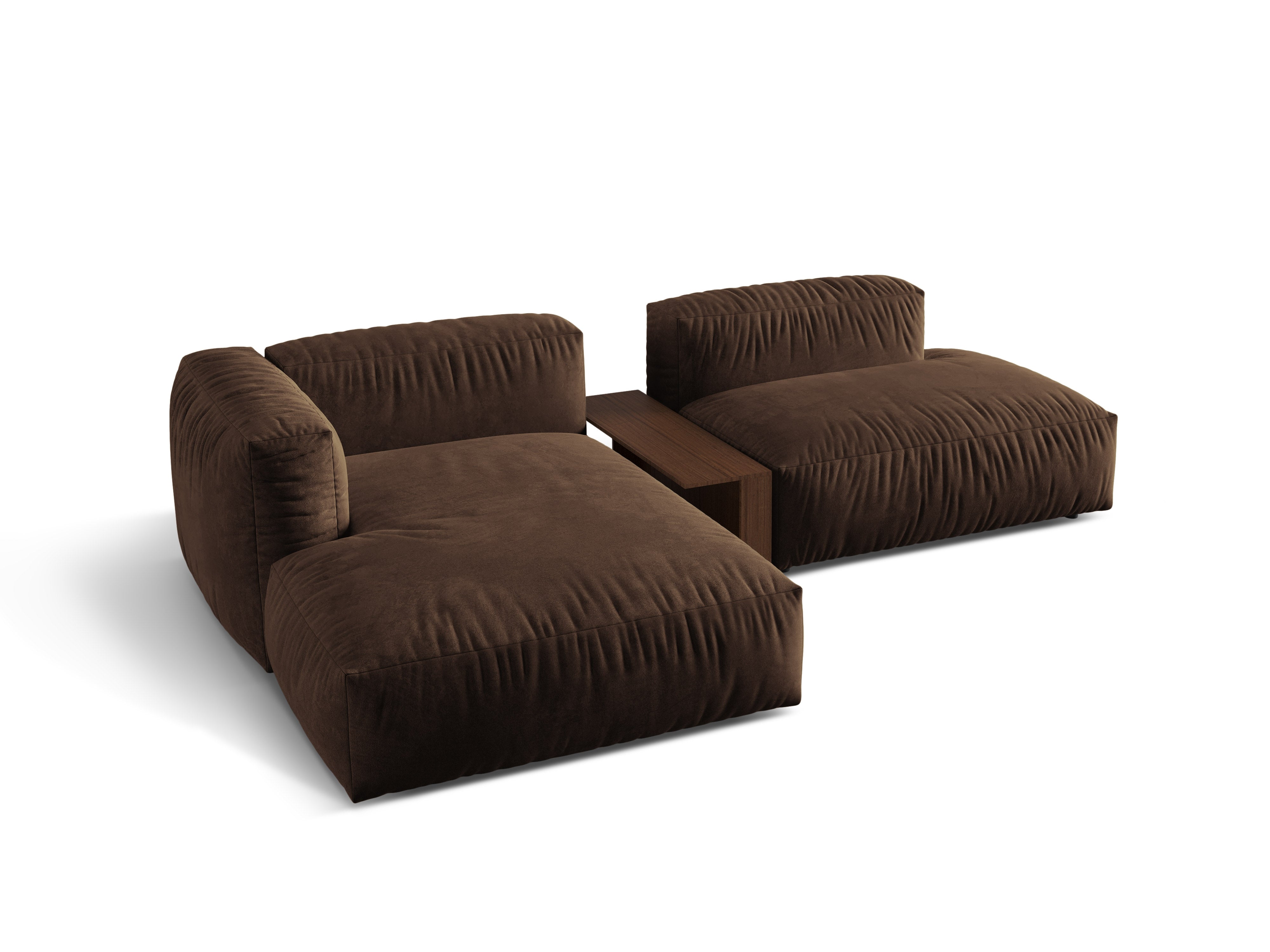 Linksseitiges Samtsofa mit Tisch MARTINA in Schokoladenfarbe