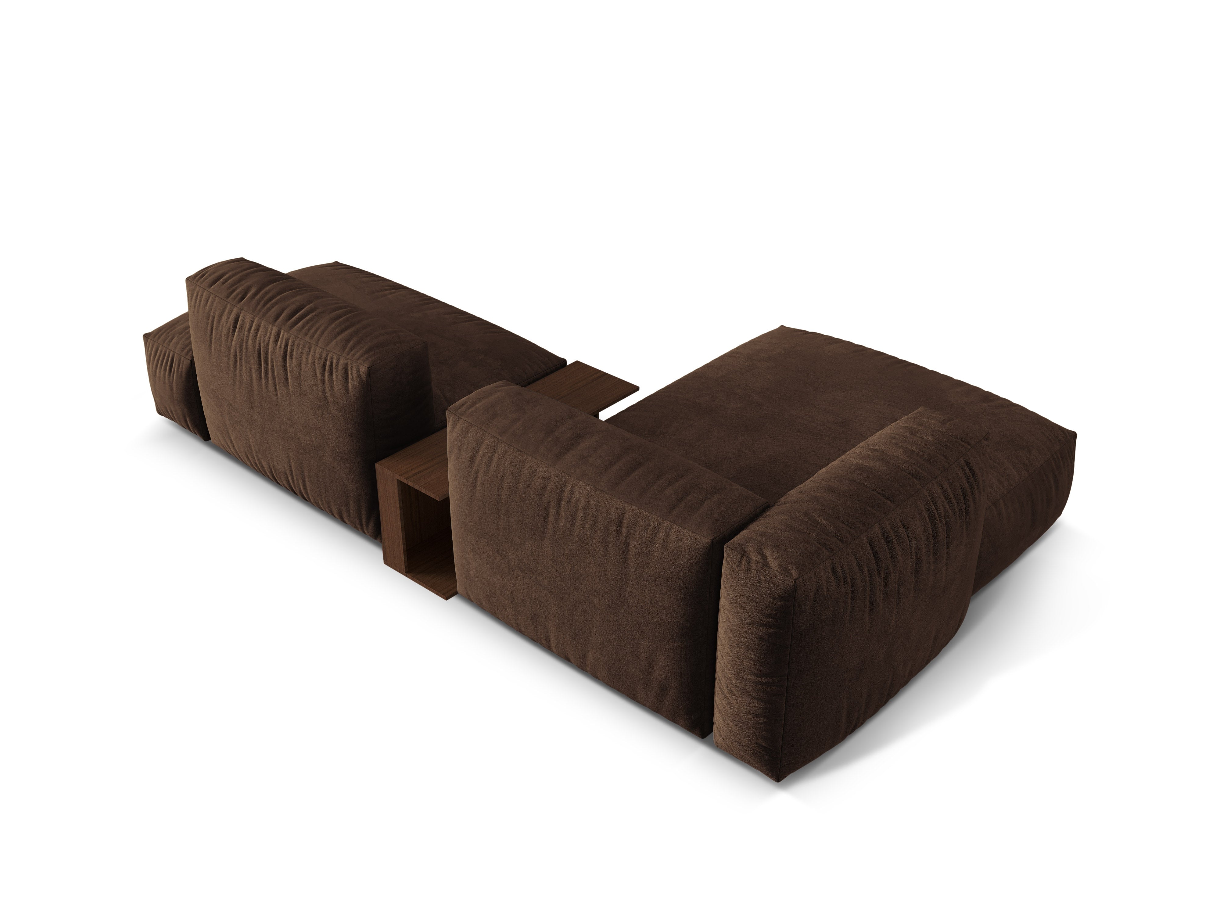 Linksseitiges Samtsofa mit Tisch MARTINA in Schokoladenfarbe