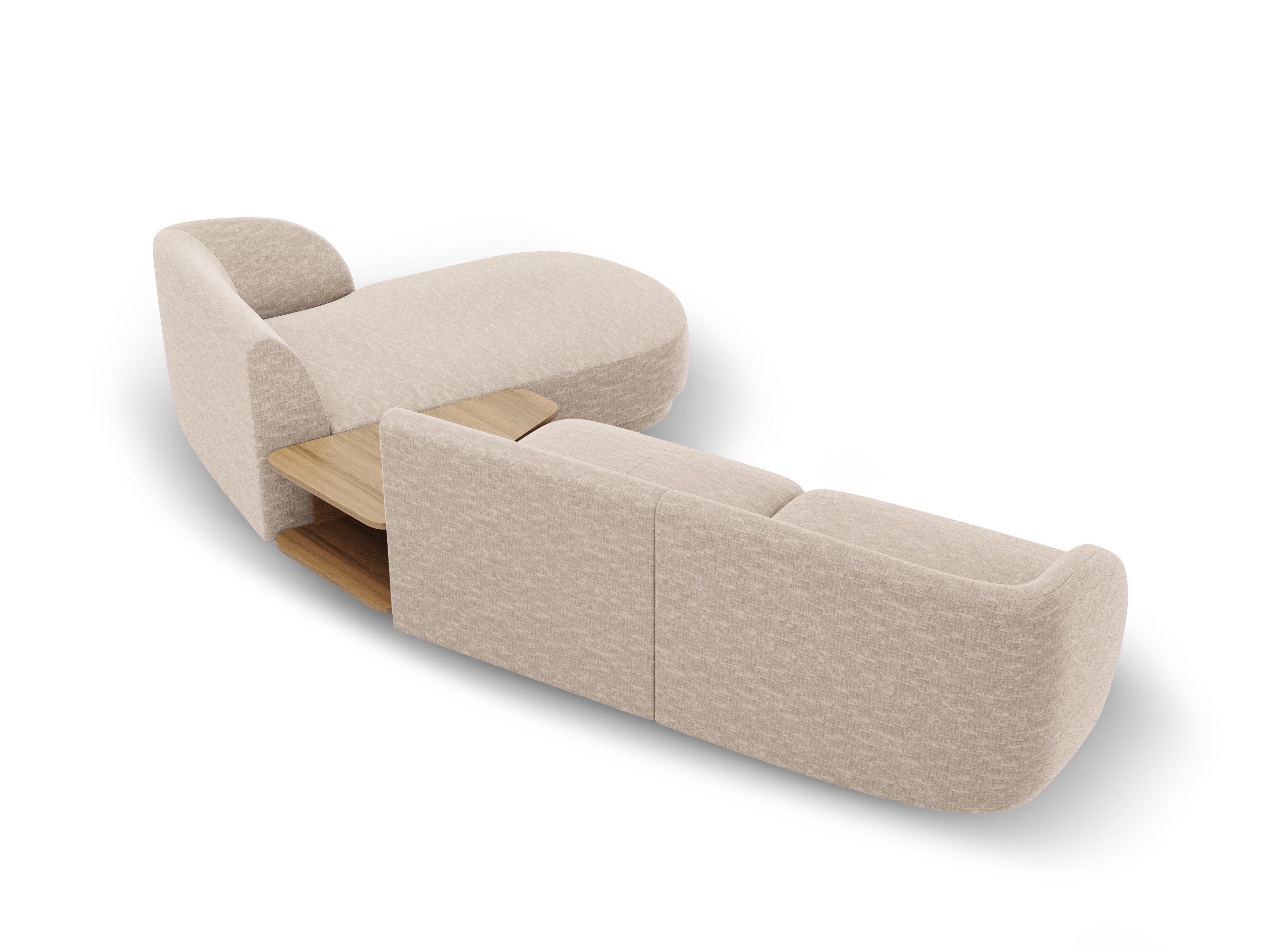 Modular corner sofa with table 3-seater right-sided MILEY beige silky chenille