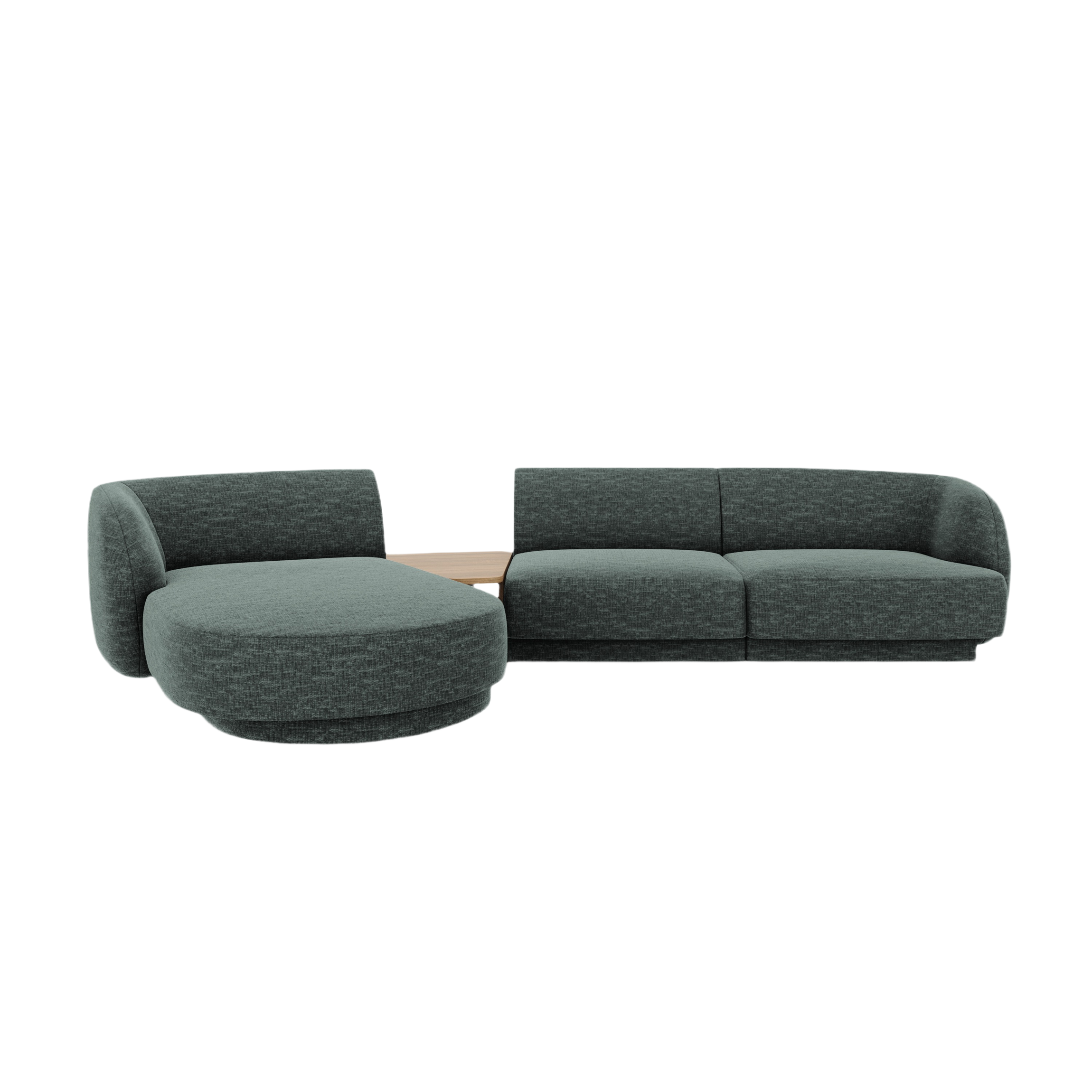 Modular corner sofa with table 3-seater left-sided MILEY petrol silky chenille